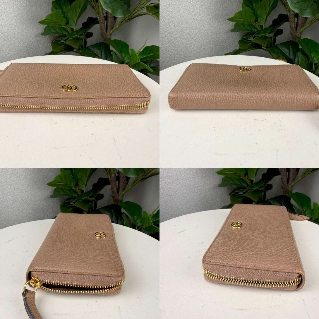 Authentic Gucci GG Marmont Zip Around Wallet Tan