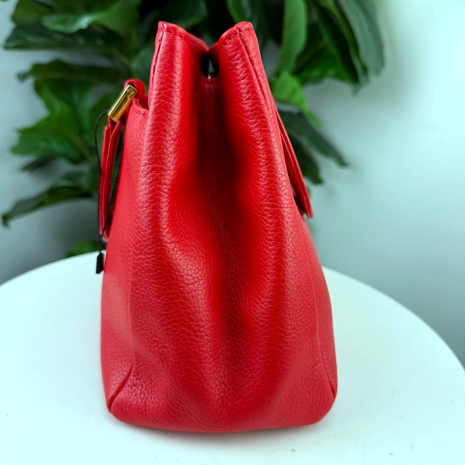 Authentic Bally Red Pebbled Leather Structured Tote Bag - back