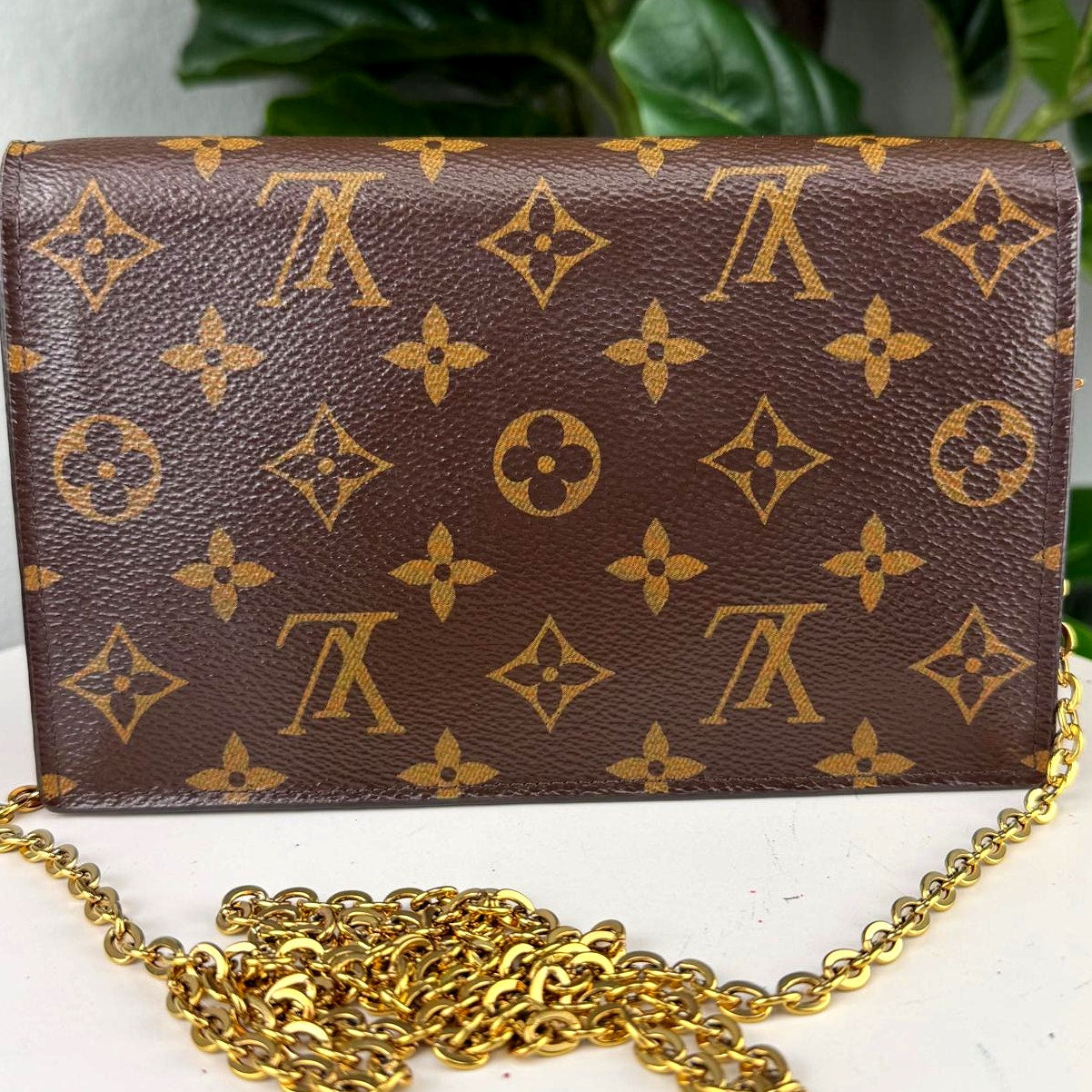 Authentic Louis Vuitton Flore Chain Brown Monogram Canvas Fuchsia