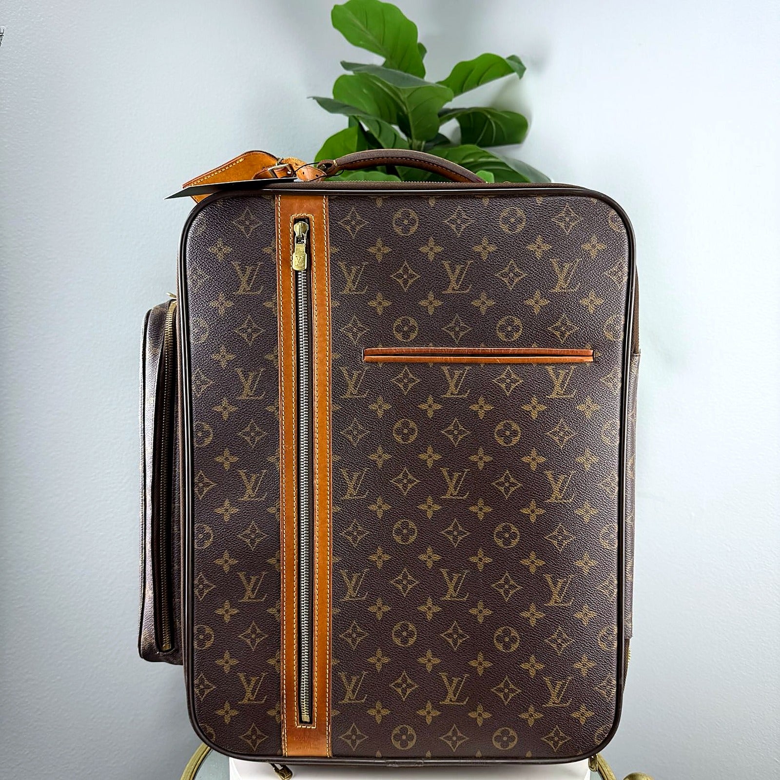 Authentic Louis Vuitton Pegase monogram canvas rolling suitcase, front view