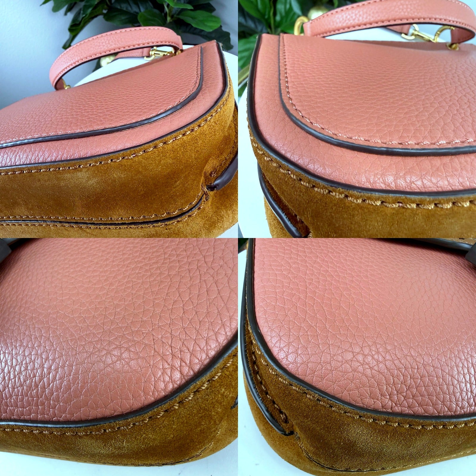Authentic Tory Burch McGraw Brogue Saddle Bag - leather and trim macro detail