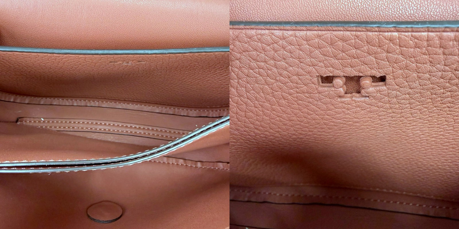 Authentic Tory Burch McGraw Brogue Saddle Bag - interior lining and embossed tag