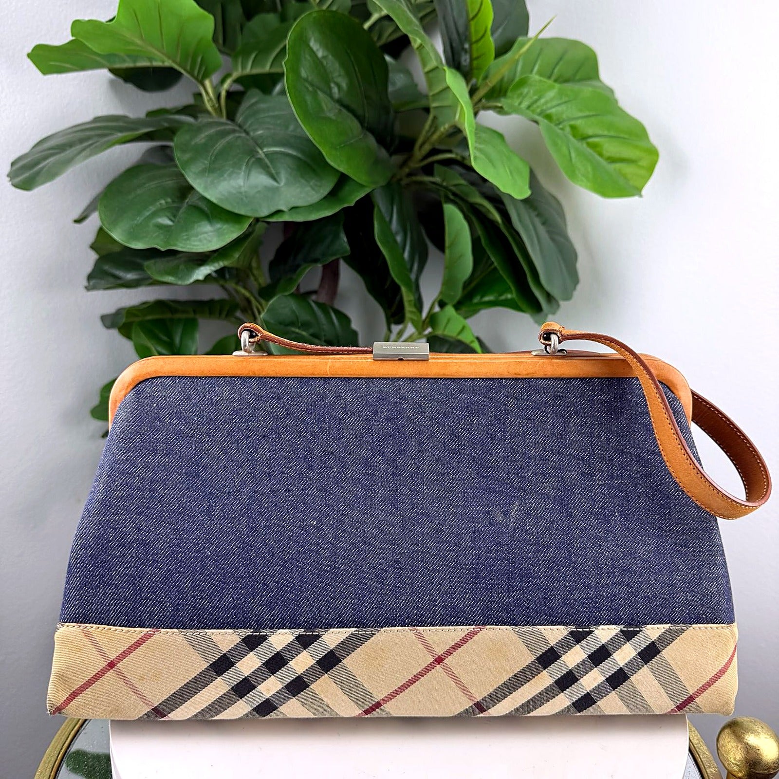 Authentic Vintage Burberry Nova Check Denim Wristlet Clutch Bag - alternate angle