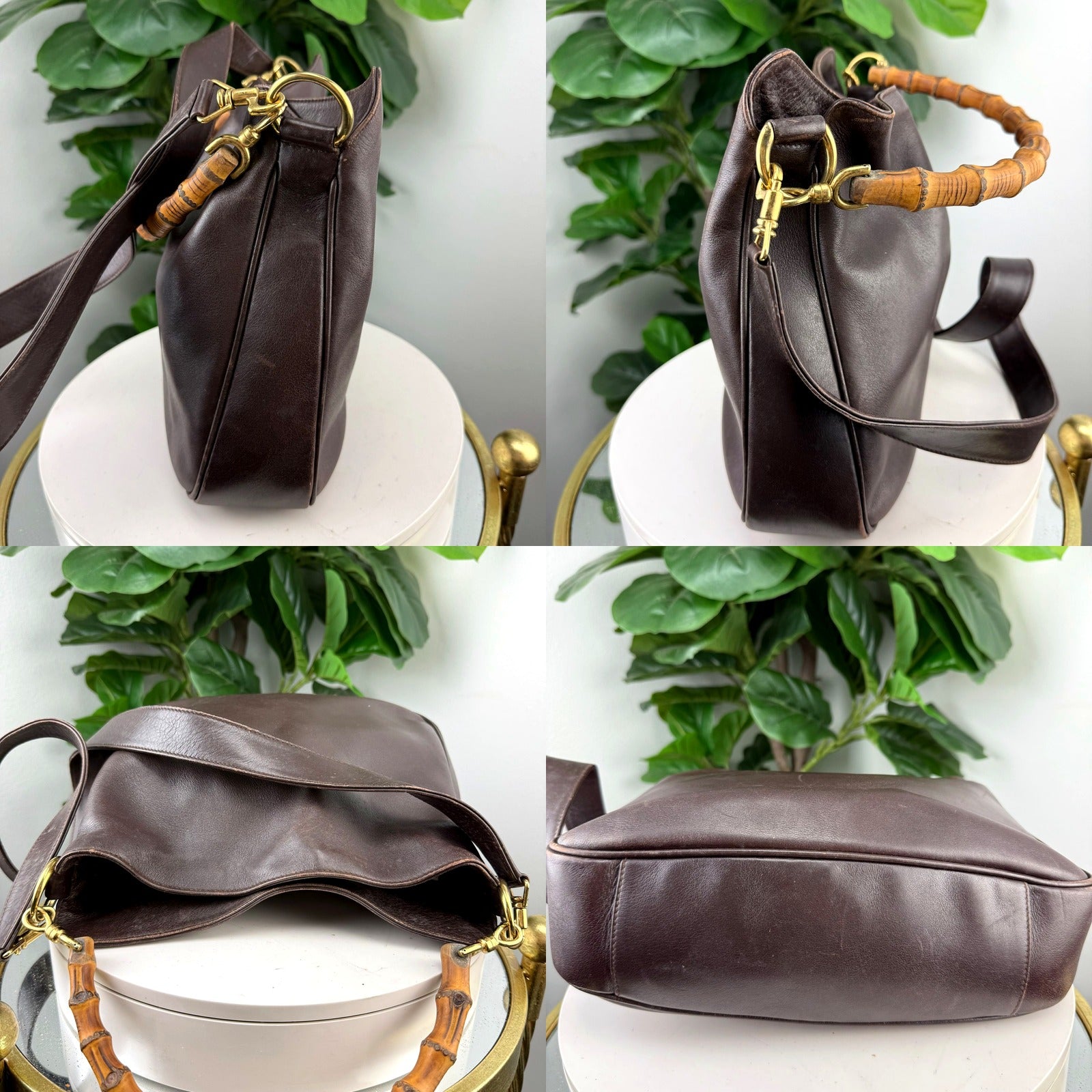 Gucci bamboo-handle shoulder bag construction and hardware detail