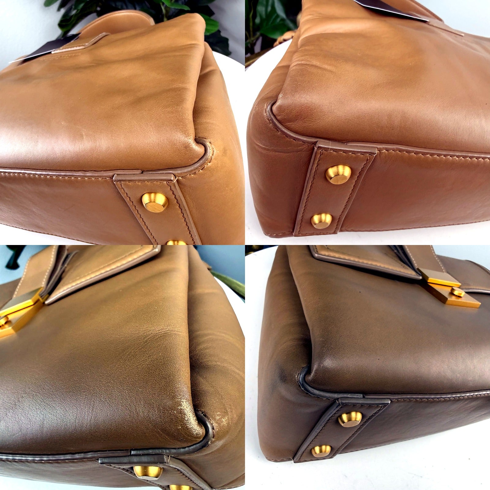 Bottega Veneta top handle bag - leather grain and hardware macro detail collage