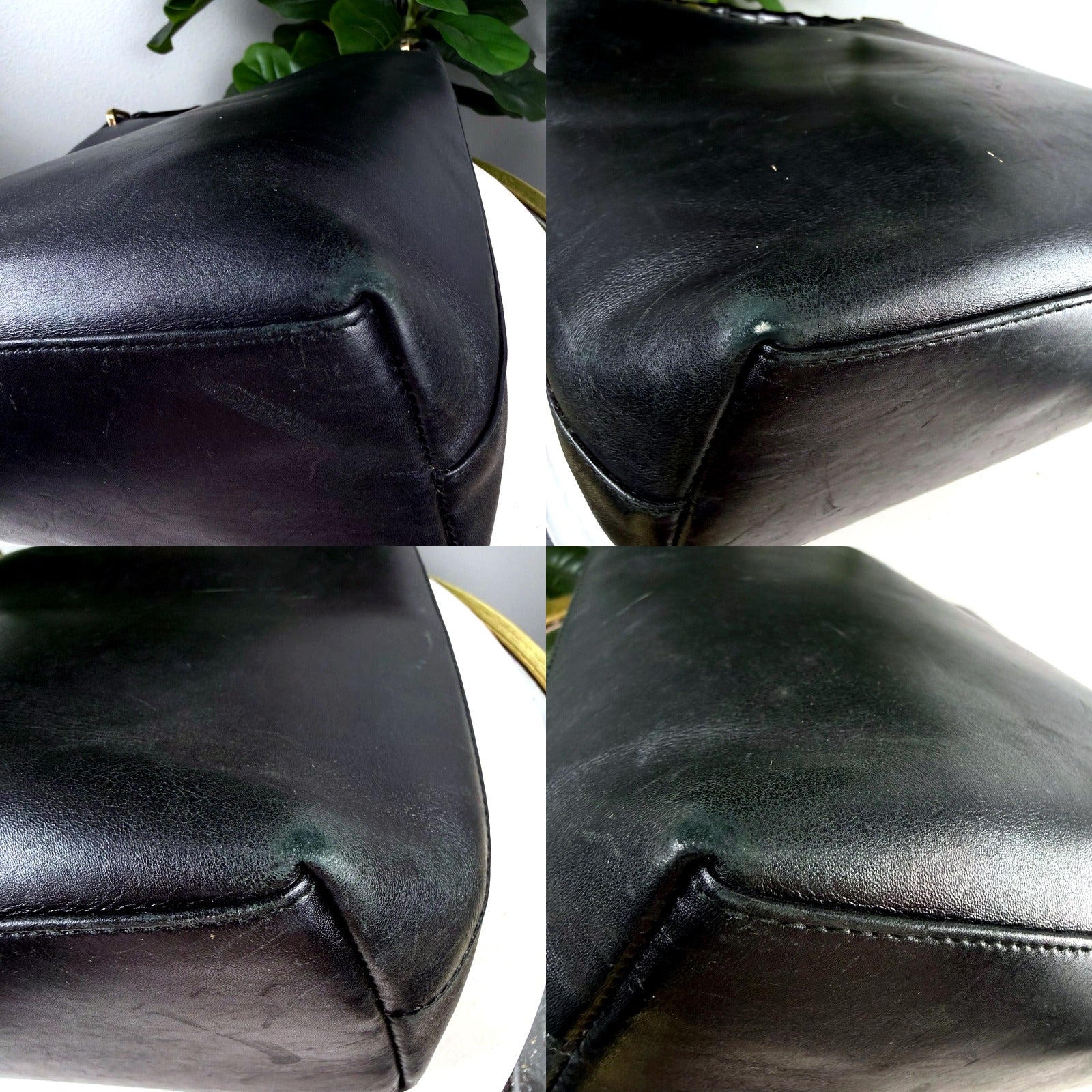 Gucci bag leather surface detail showing light scuffing and a small dark spot