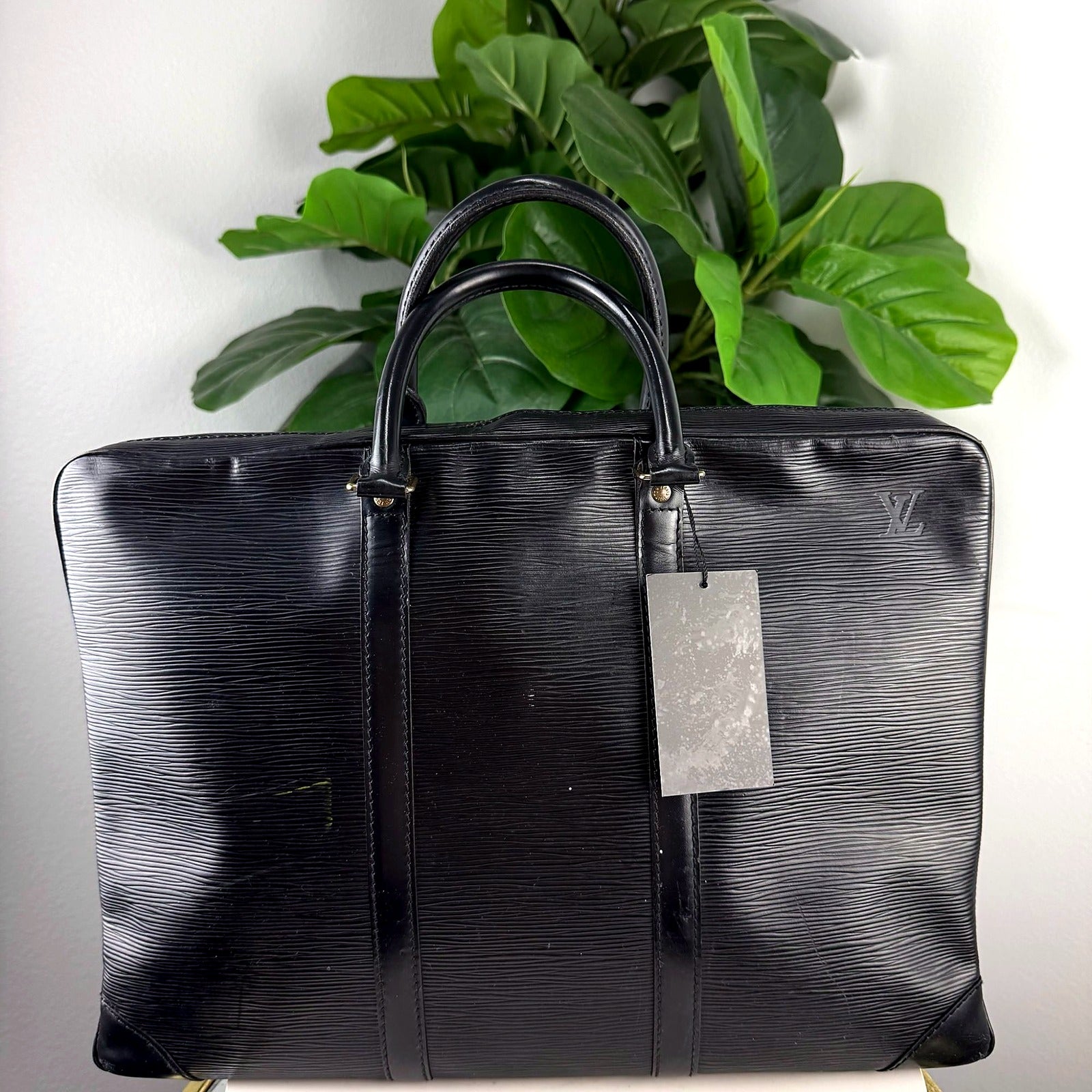Louis Vuitton black Epi leather briefcase, front view