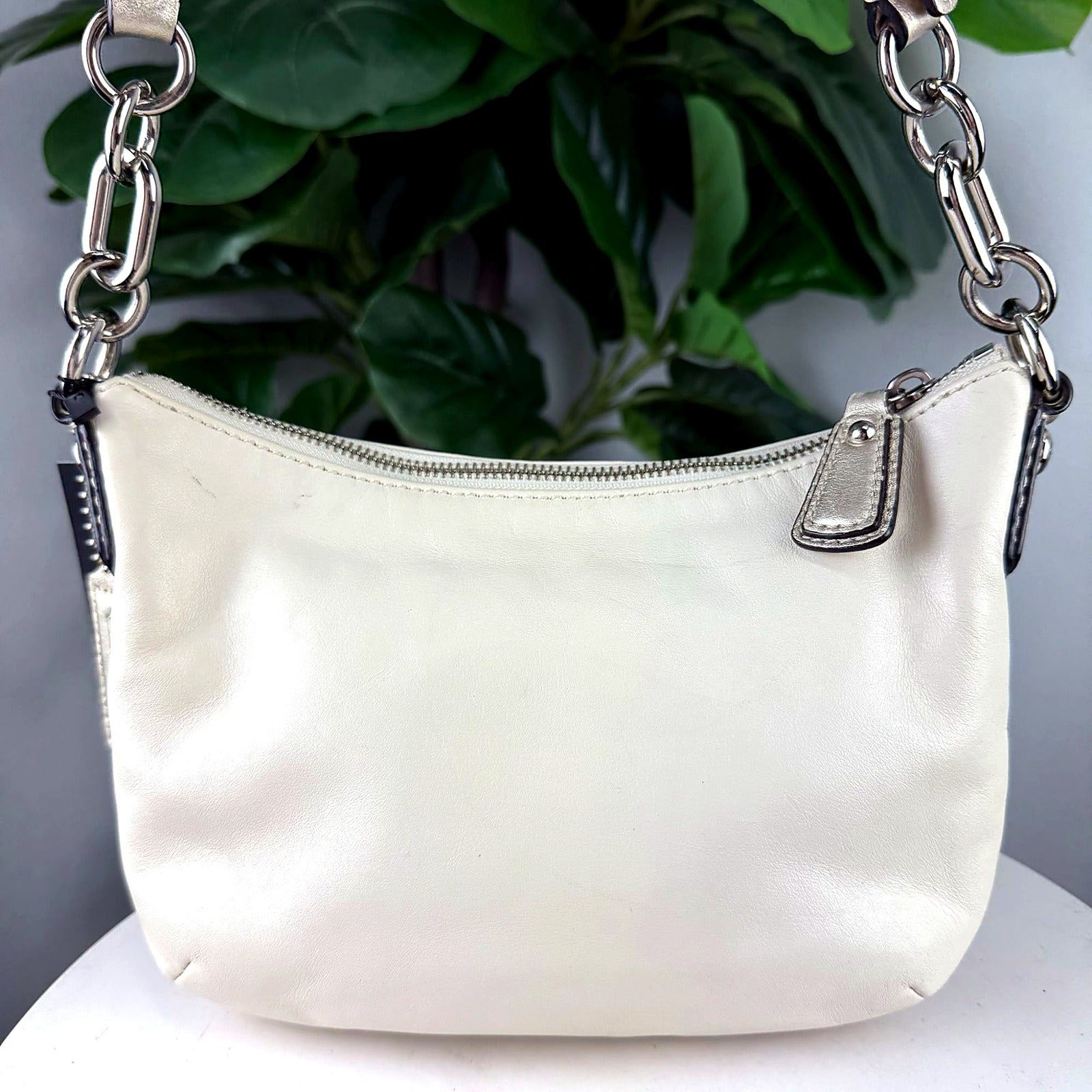Authentic Coach Ivory Leather Chain Strap Hobo Bag - back view
