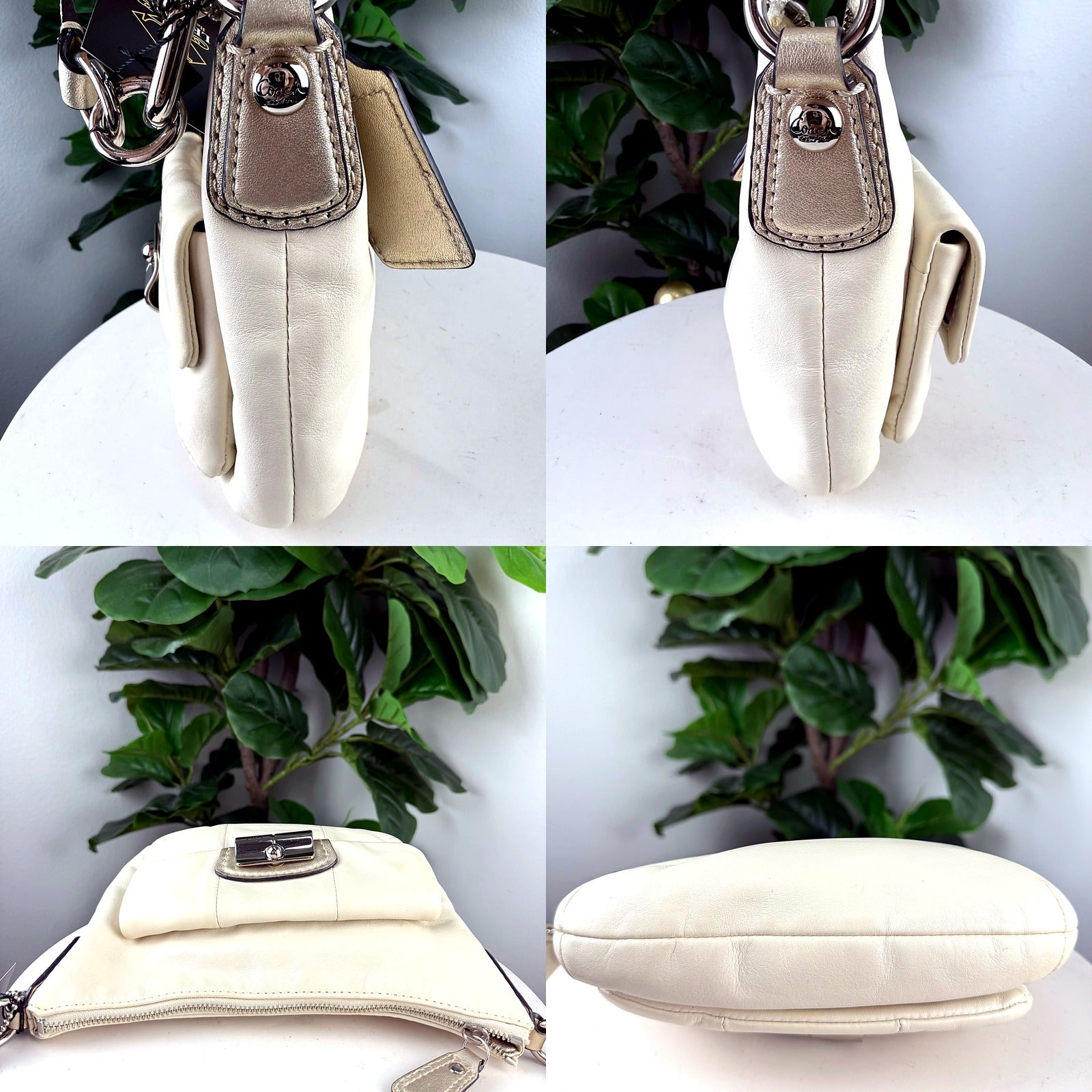 Authentic Coach Ivory Leather Chain Strap Hobo Bag - hardware and strap details