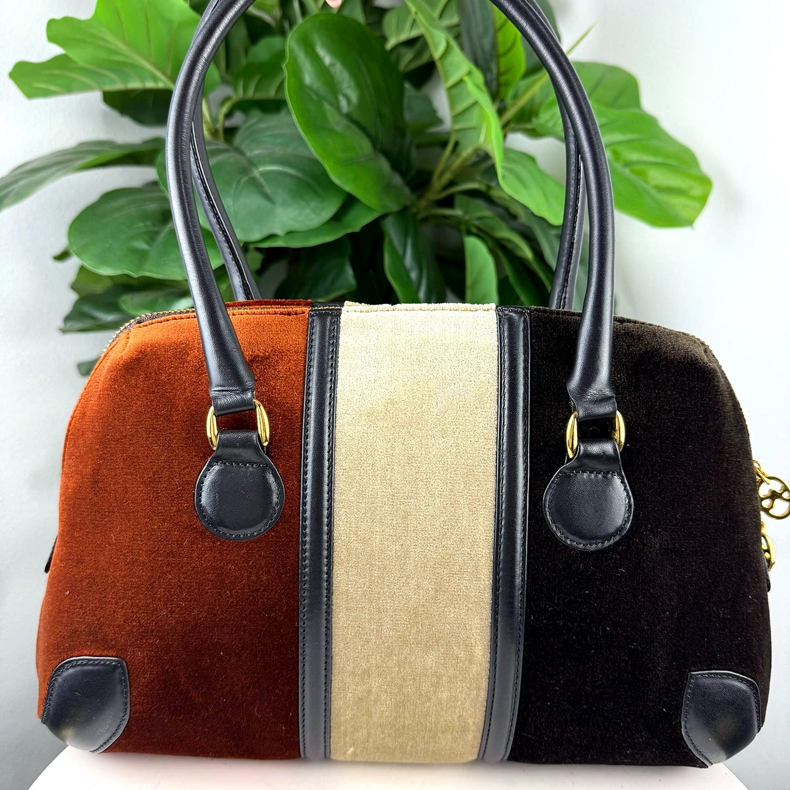 Authentic Vintage Roberta di Camerino Tri-Color Velvet Bowler Bag - back