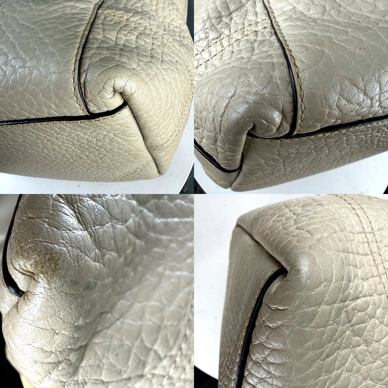 Authentic Coach Ivory Pebbled Leather Hobo Bag with Tassels - leather texture and seam detail