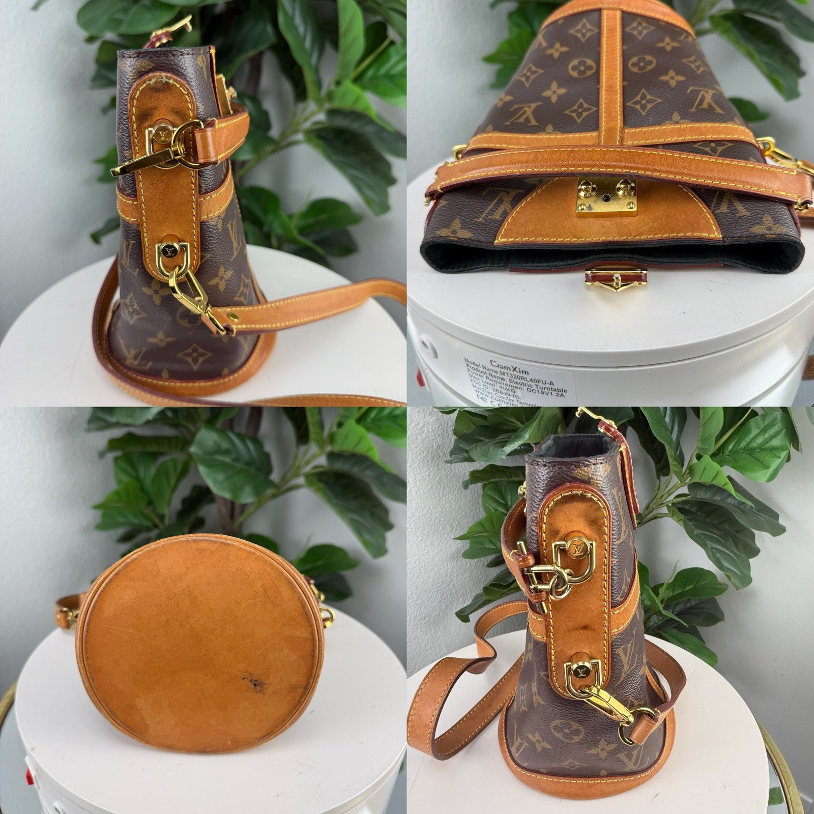 Louis Vuitton Monogram Canvas Brown Leather Bucket Crossbody Bag Authentic Vintage Pre Owned