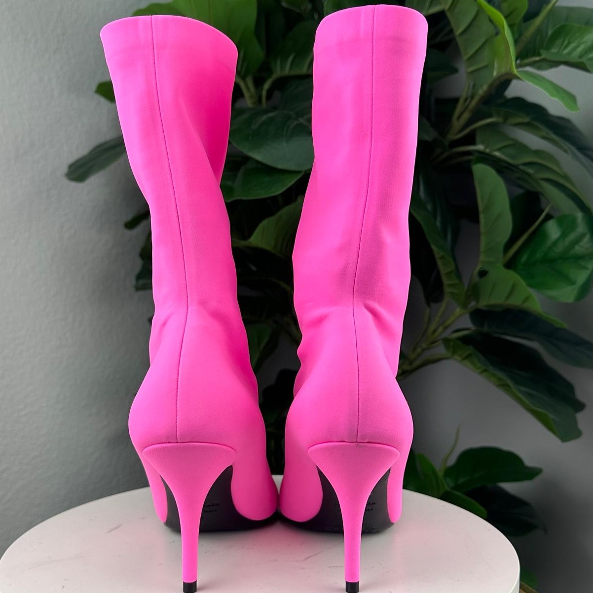 Pair of Balenciaga Knife Boots Fluo Pink Stretch Fabric size 38