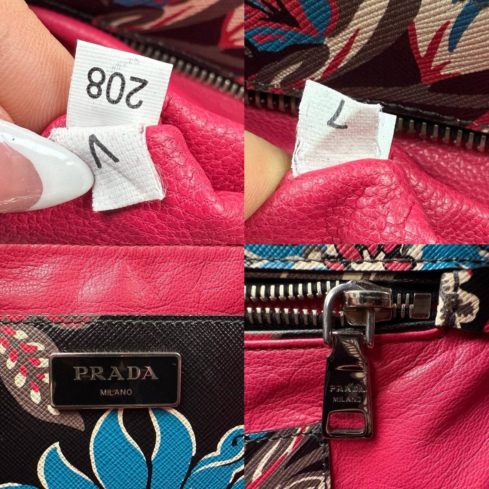 šAuthentic Prada Saffiano Floral Print Galleria Front Pocket Tote Black Multicolor