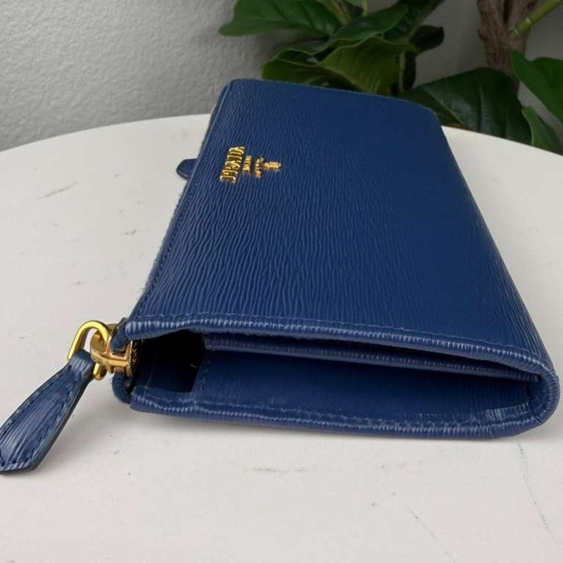 Authentic Prada Long Blue Saffiano Leather Wallet