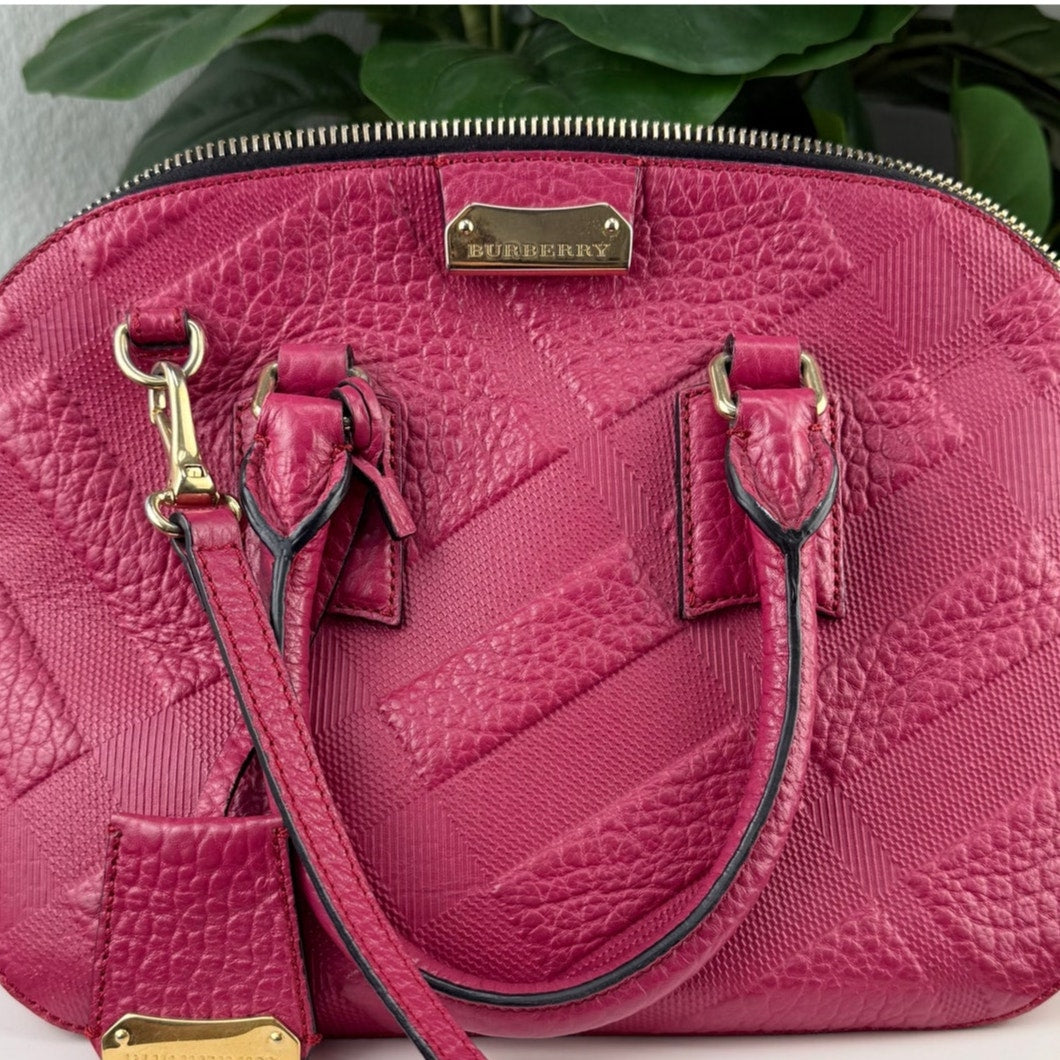 Authentic Burberry Pebbled Orchard Bowling Bag Pink Two-Way