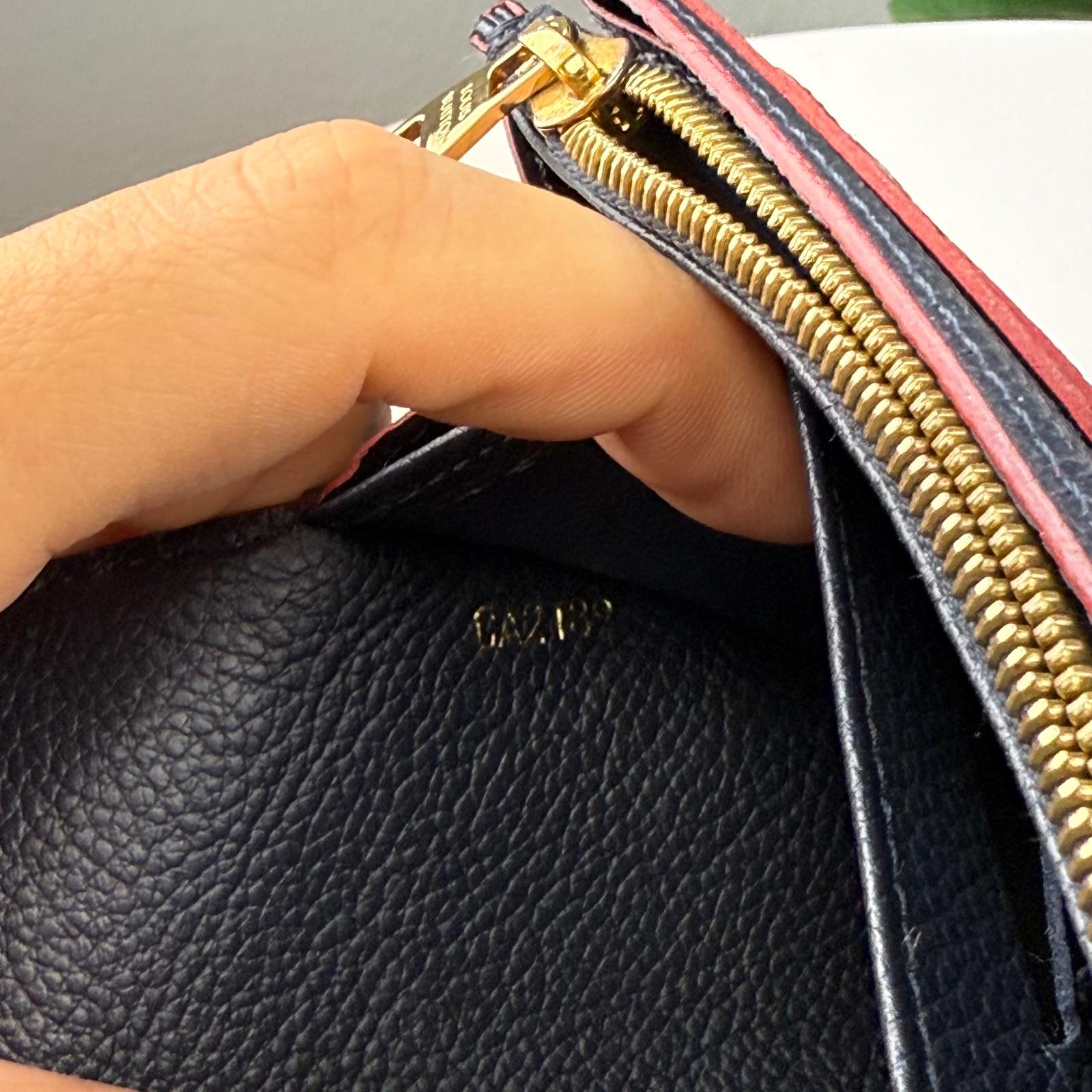 B108 💎✨Authentic Louis Vuitton Monogram Empreinte Long Wallet Navy Red Accent