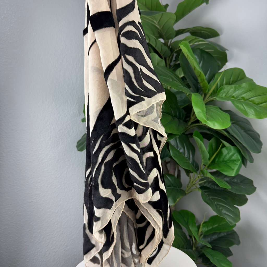 Authentic Valentino Garavani Silk Zebra Black & White Print Scarf