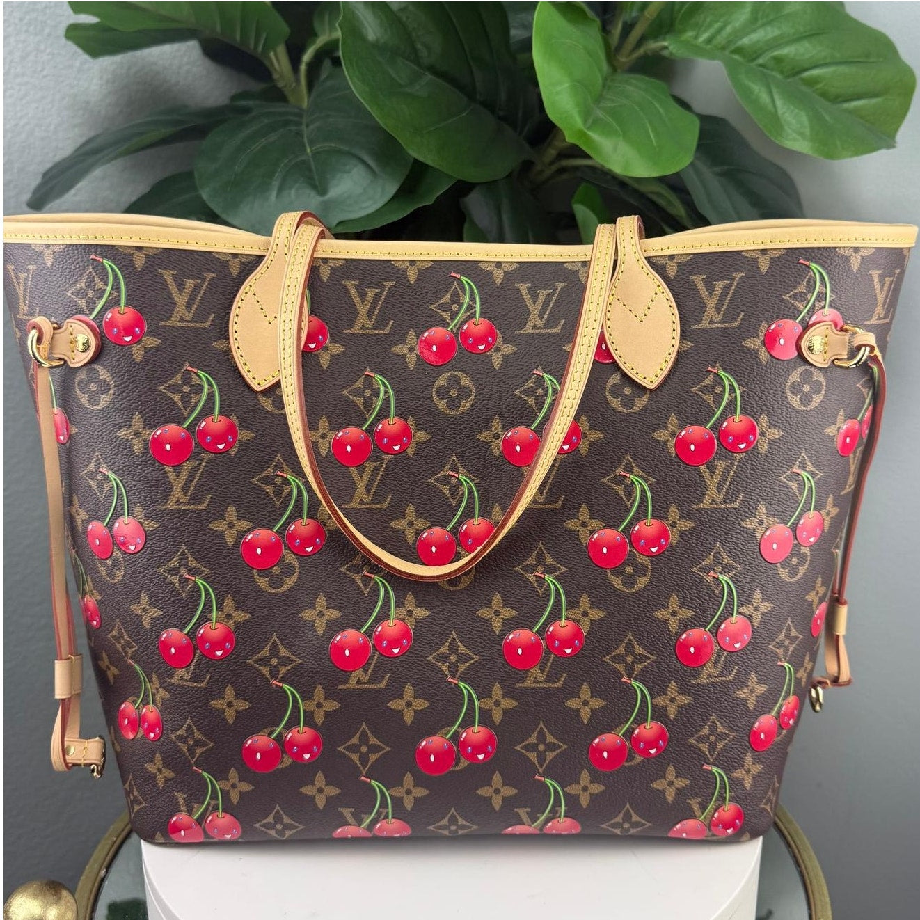 Louis Vuitton Takashi Murakami Cerises Neverfull MM Tote Bag Authentic Pre Owned