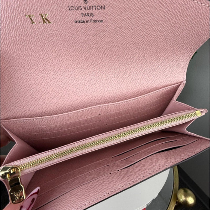 💎Authentic Louis Vuitton Monogram Portefeuille Sarah Long Wallet Rose Ballerine