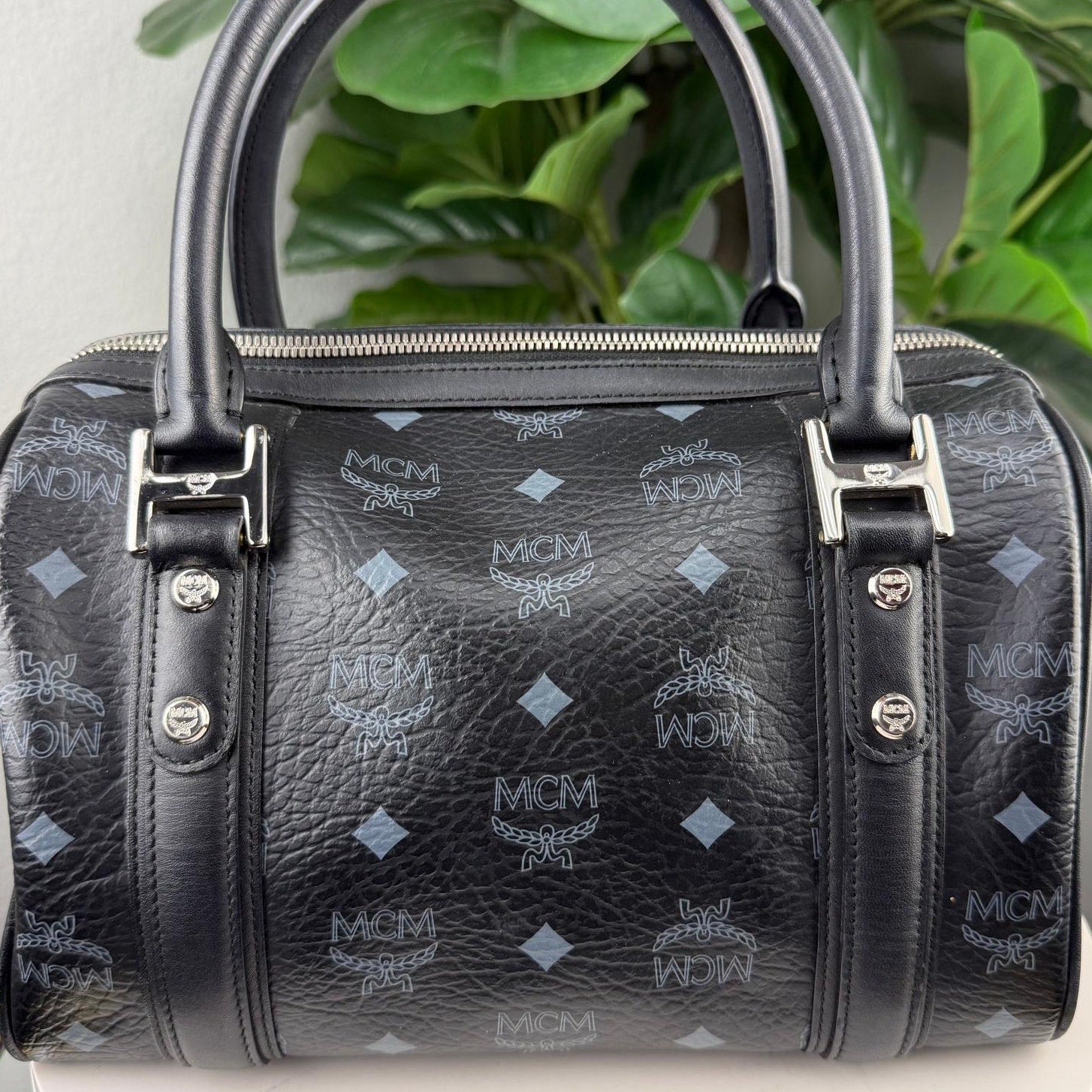 Authentic MCM Small Visetos Boston Bag Black