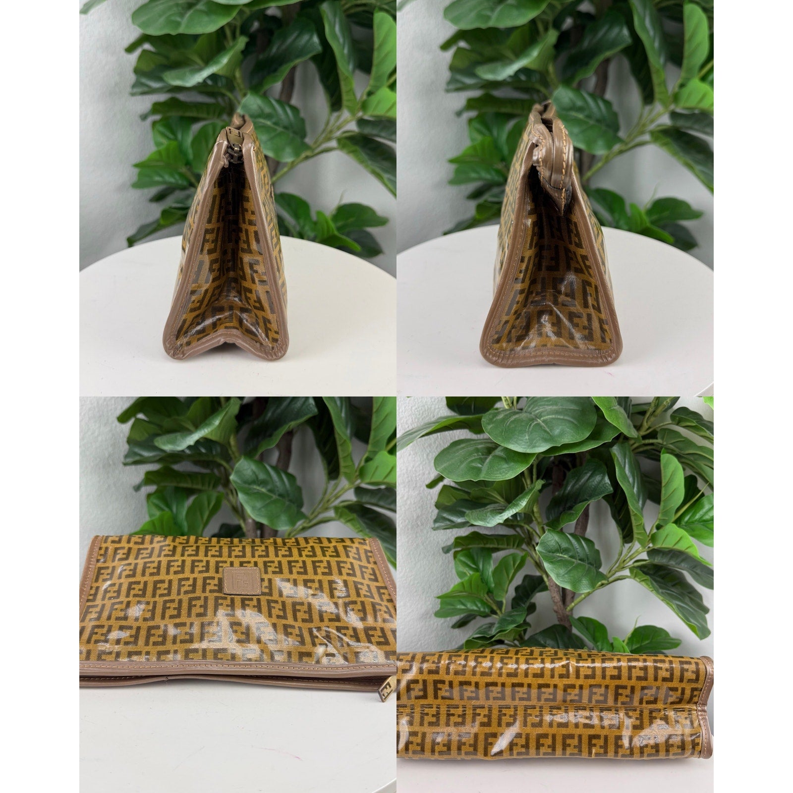 A31💎✨ Authentic Fendi Zucchino Clutch Bag Brown Auth Purse Vintage