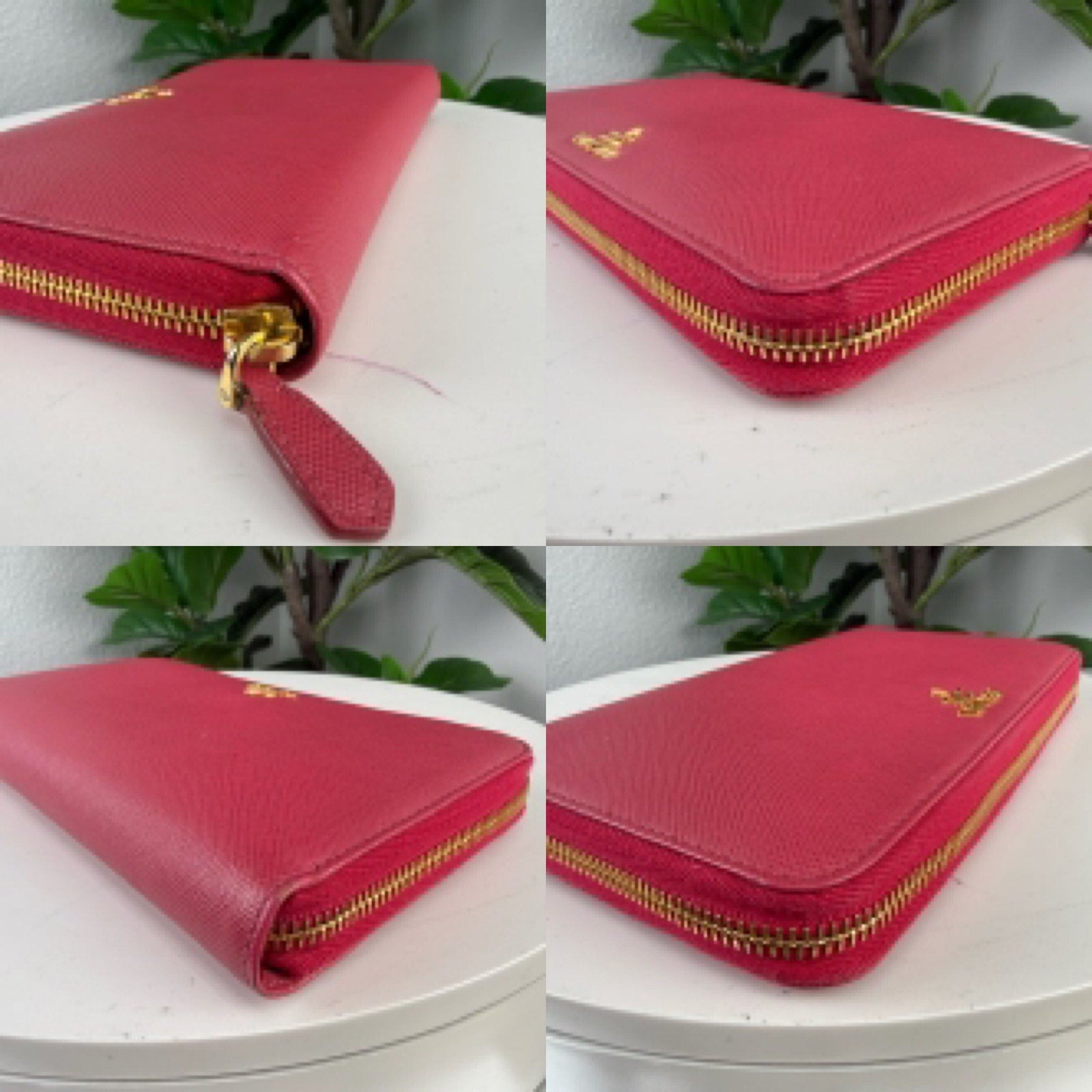 Prada Saffiano Leather Pink Zippy Wallet Authentic Pre Owned