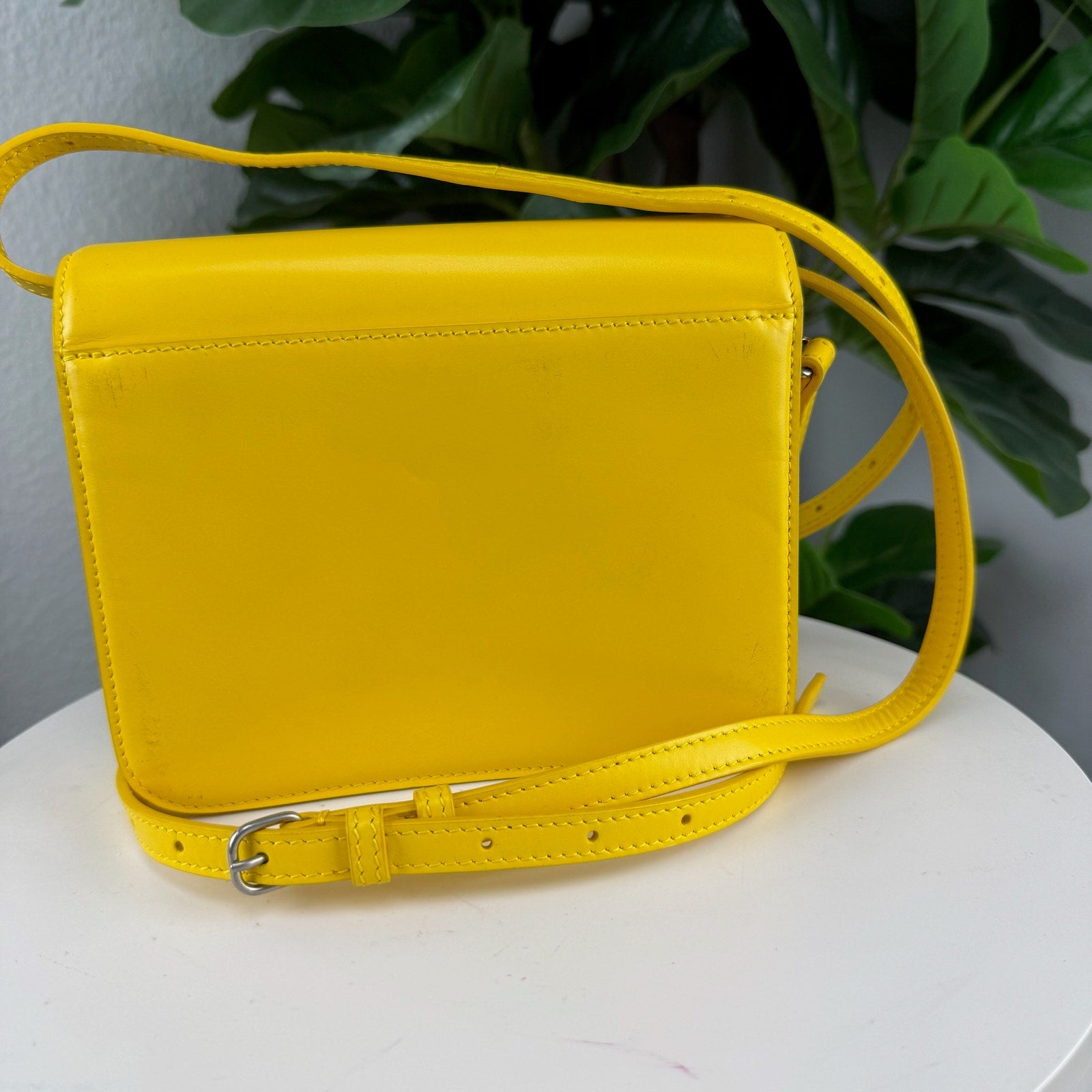 Balenciaga Yellow Leather B Logo Crossbody Shoulder Bag Authentic Pre Owned