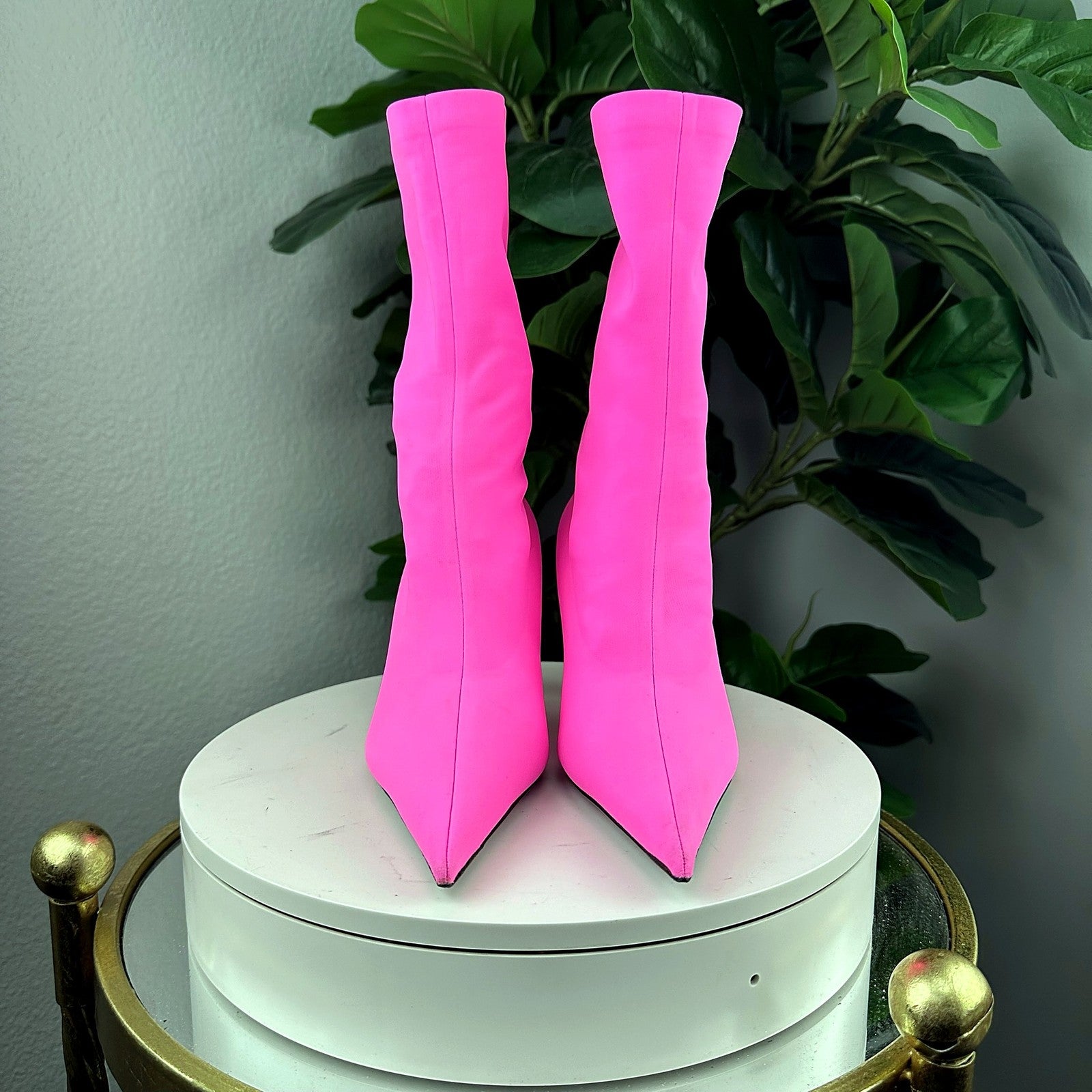 Balenciaga Knife fluo pink sock boots - front view