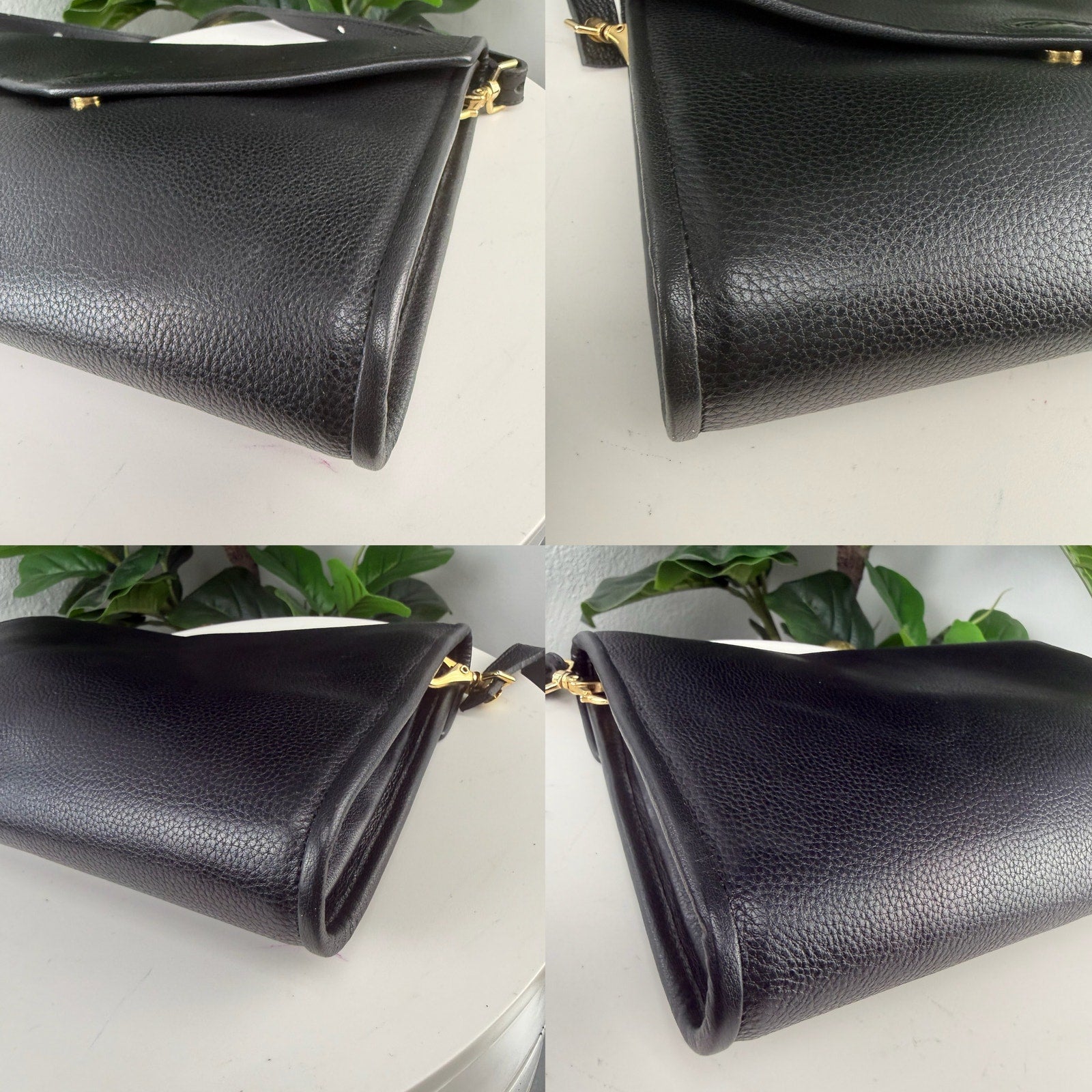 Longchamp Pebbled Leather Black Envelope Flap Crossbody Bag Authentic Pre Owned