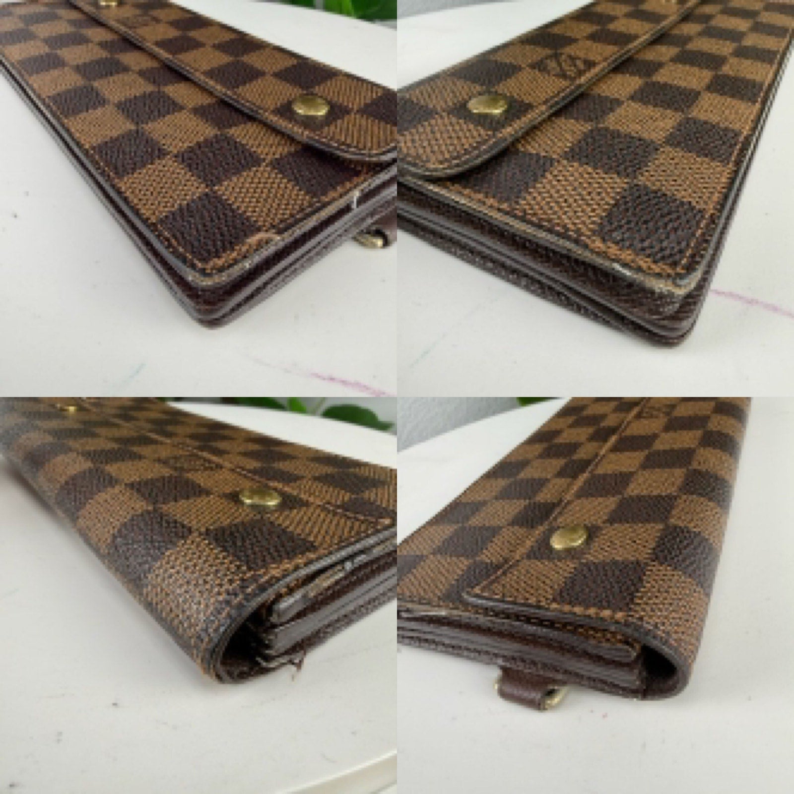 Louis Vuitton Damier Ebene Accordeon Long Wallet Brown Authentic Pre Owned
