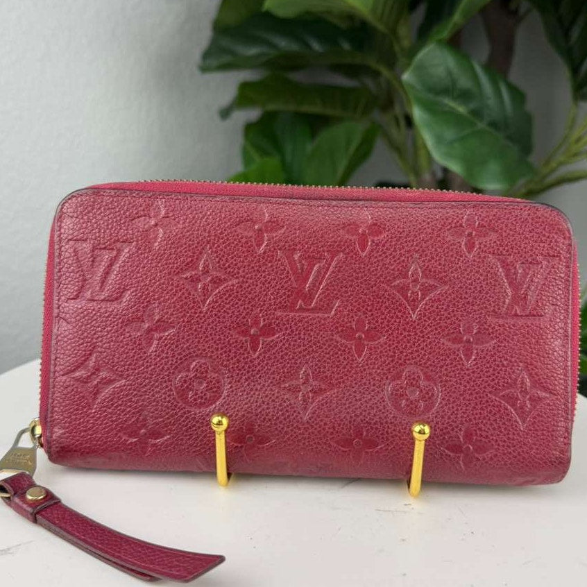 Authentic Louis Vuitton Monogram Empreinte Zippy Wallet Maroon