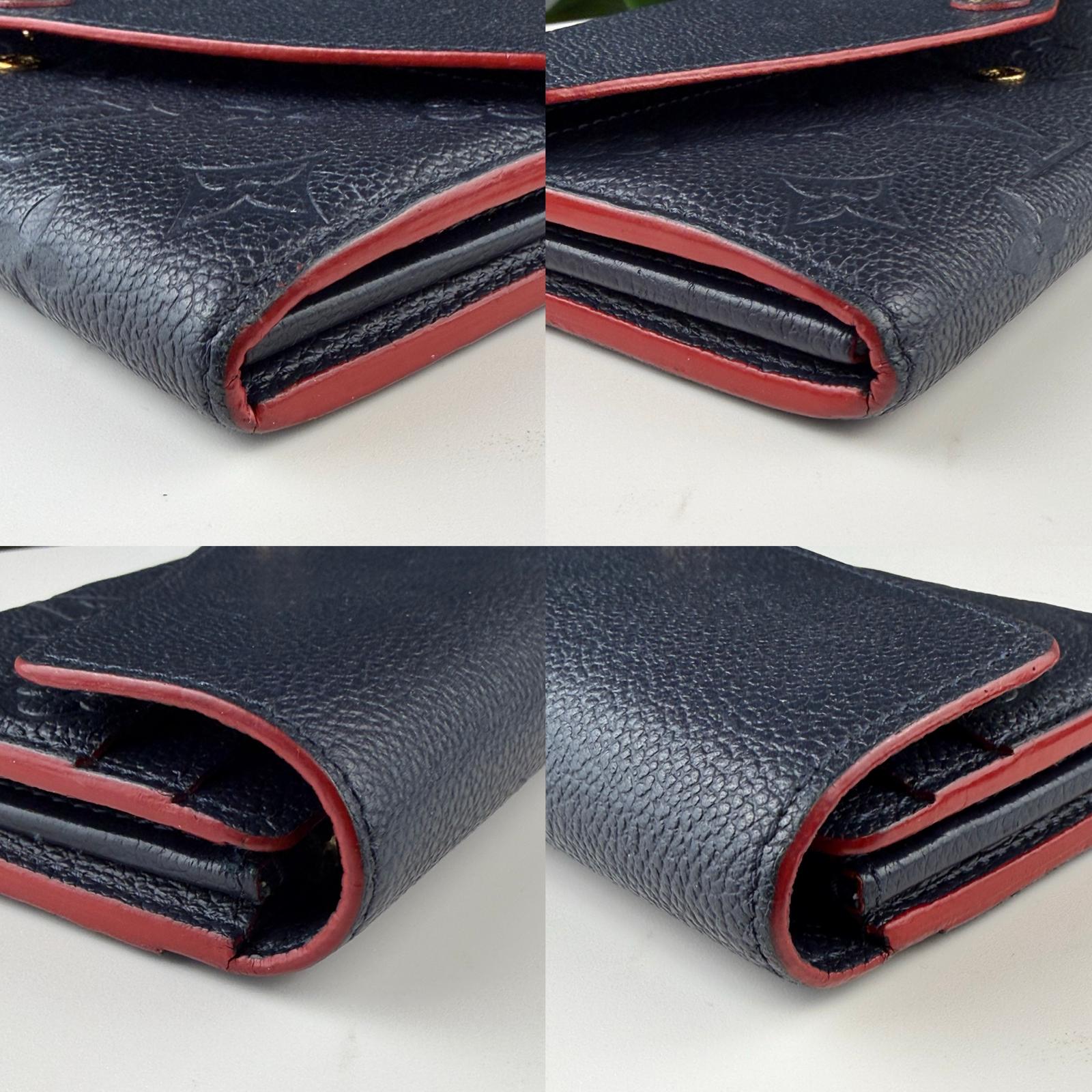 B108 💎✨Authentic Louis Vuitton Monogram Empreinte Long Wallet Navy Red Accent