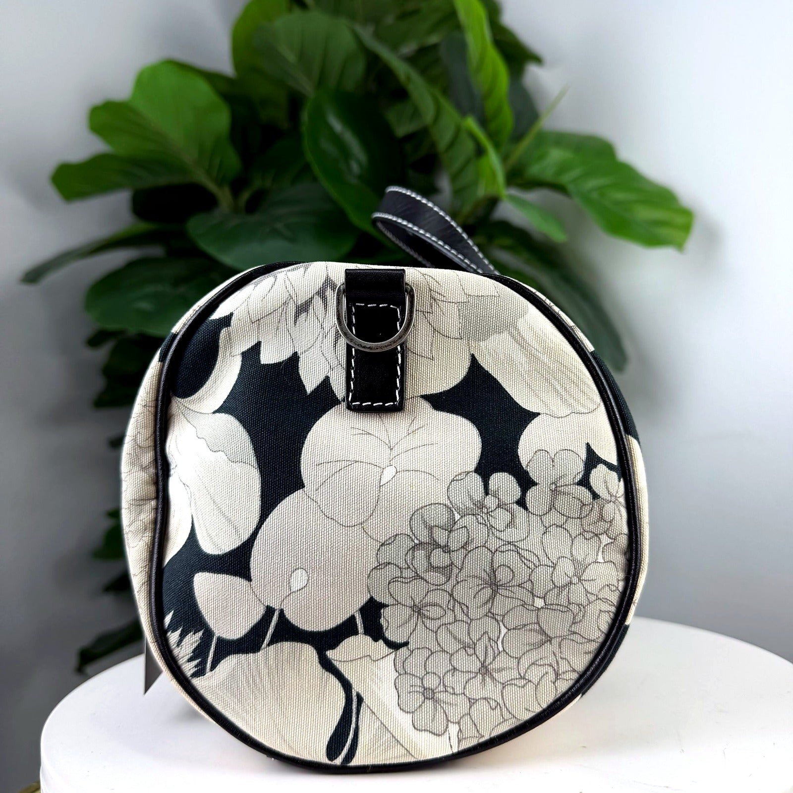 Authentic Burberry Black and Cream Floral Print Canvas Duffel Bag