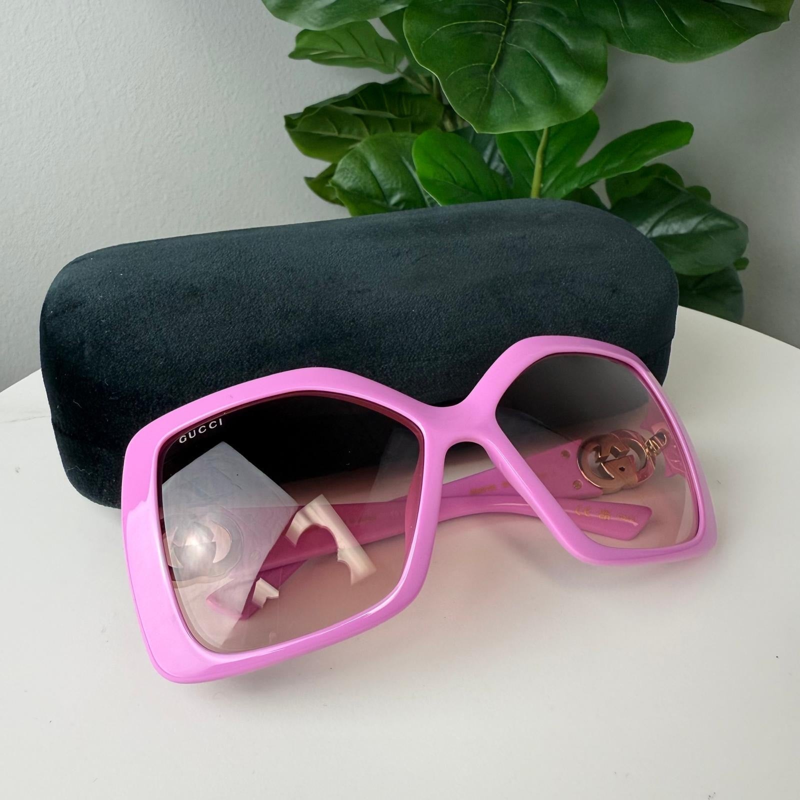 Gucci Acetate Square Frame Sunglasses Pink