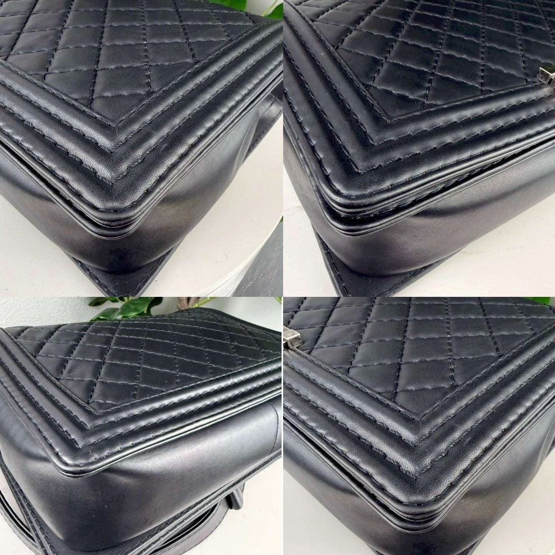 Authentic Chanel Boy Handbag Black Quilted Leather