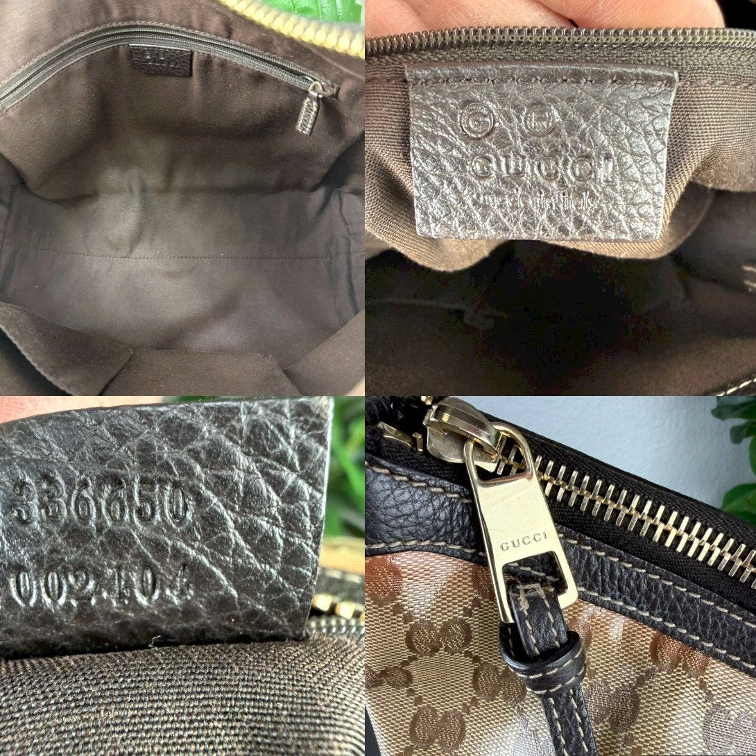 Authentic Gucci GG Crystal Hobo Bag Coated Canvas