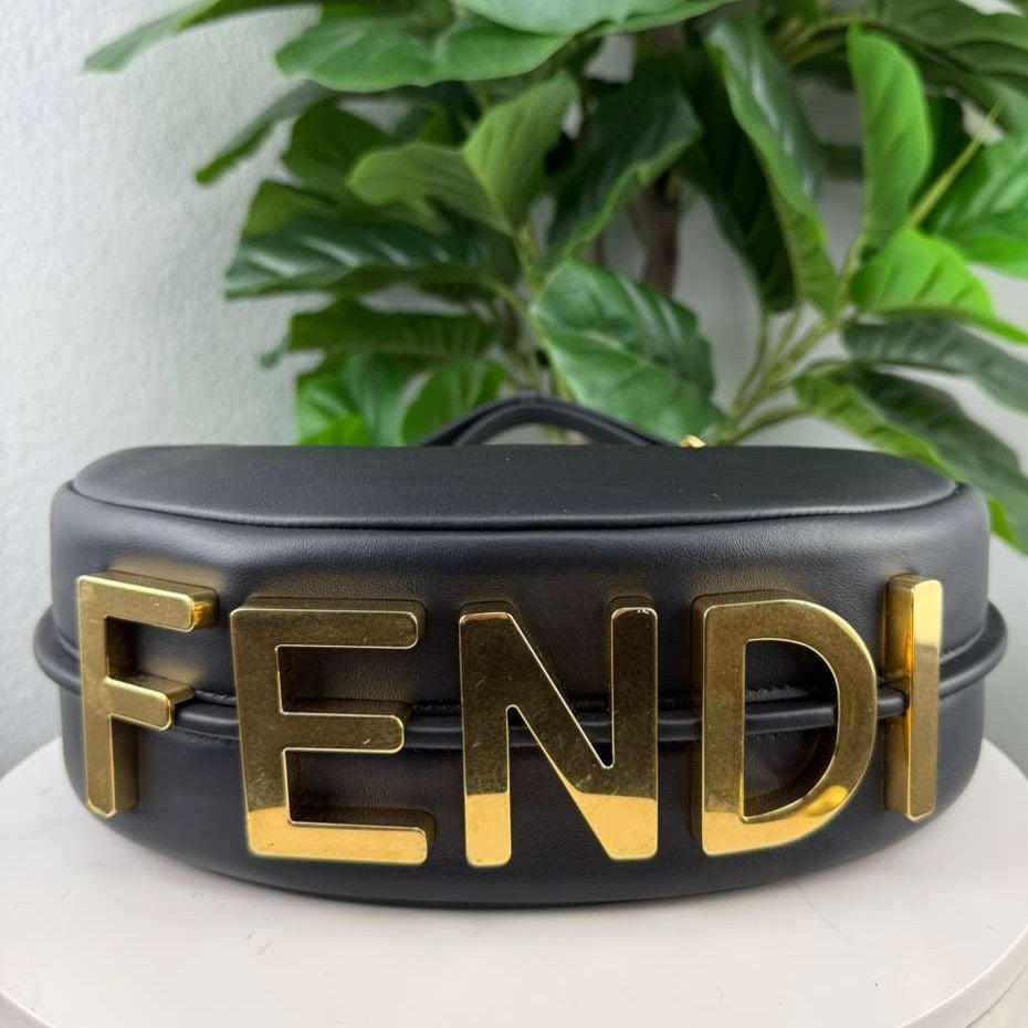 💎✨Authentic Fendi Fendigraphy Black Calf Leather Small Hobo Bag