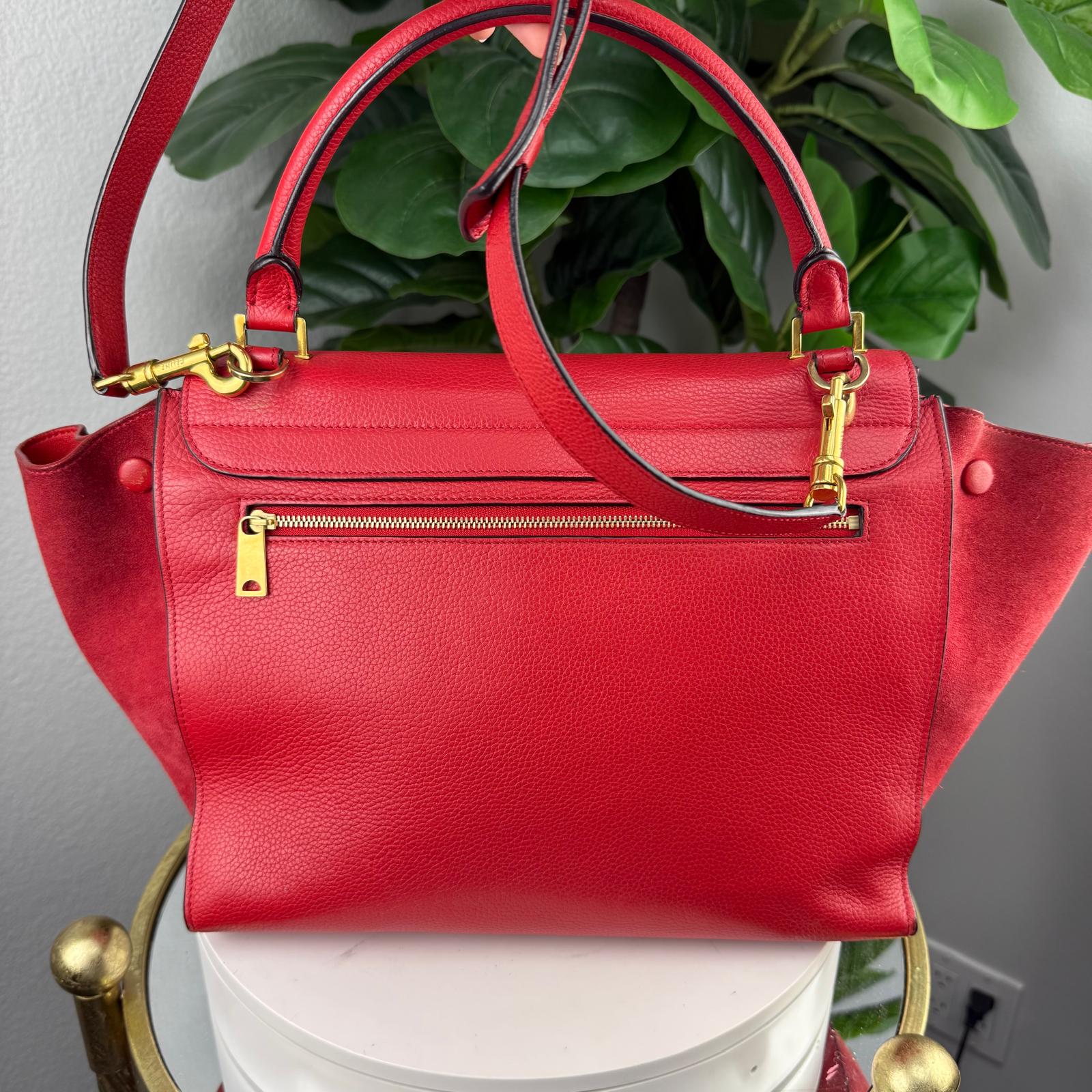 Authentic Celine Trapeze Bag Pebbled Calfskin Red