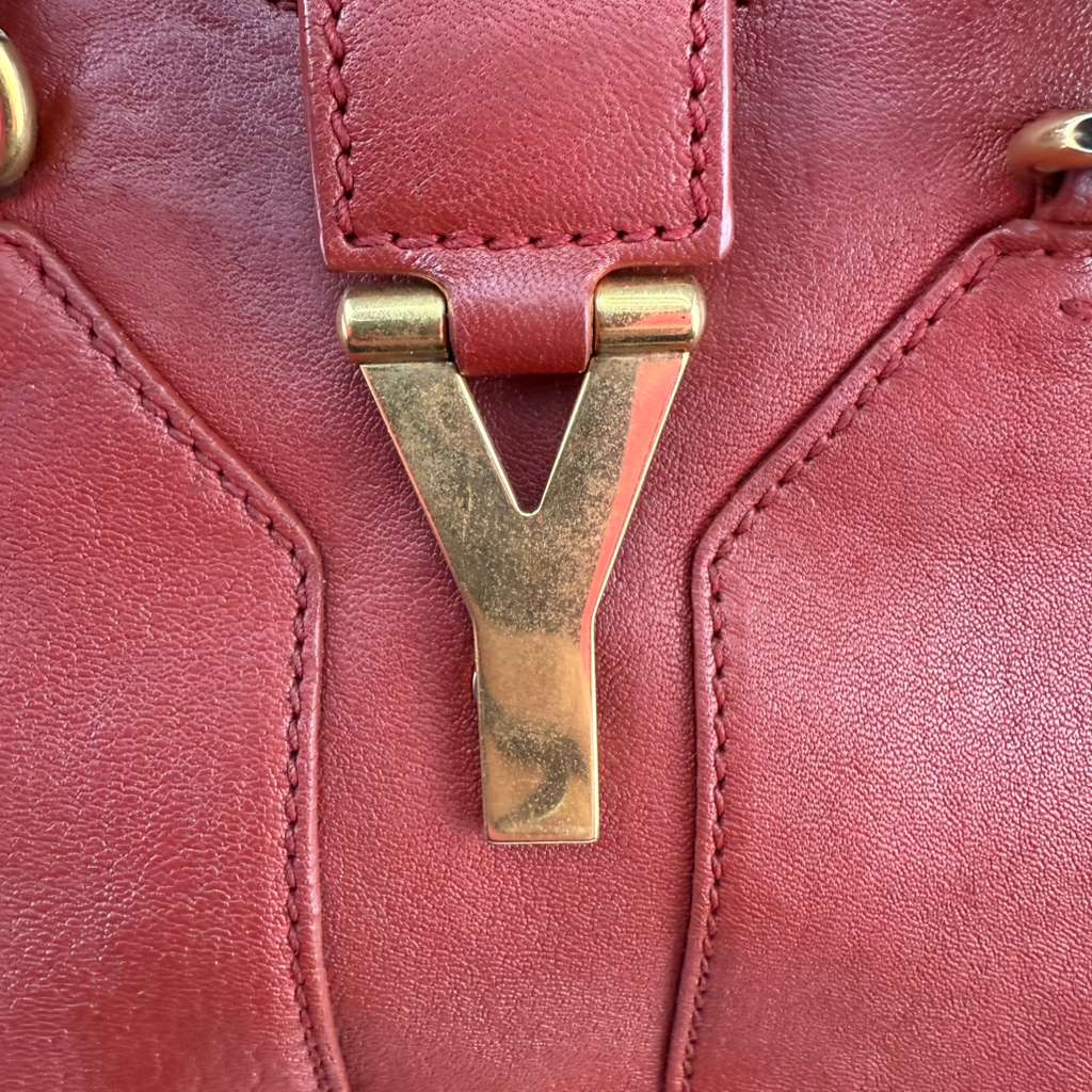 Authentic Saint Laurent Cabas Chyc Medium Tote Bag Red YSL