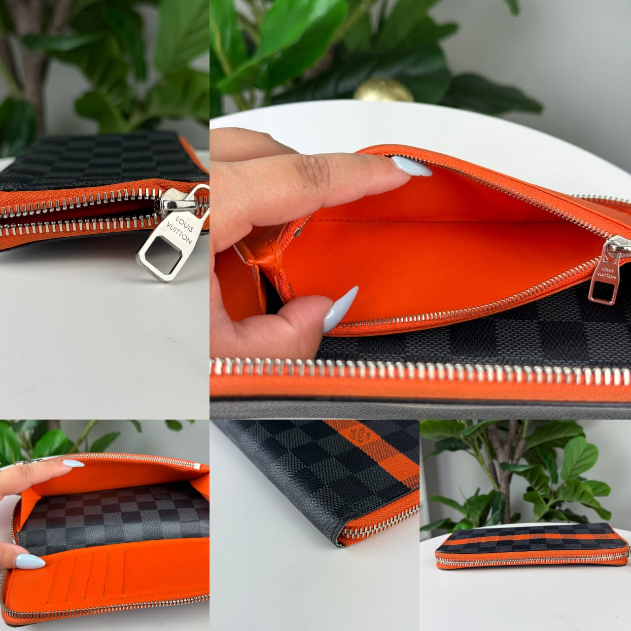 Authentic Louis Vuitton Damier Graphite Stripe Brazza Zippy Wallet Orange