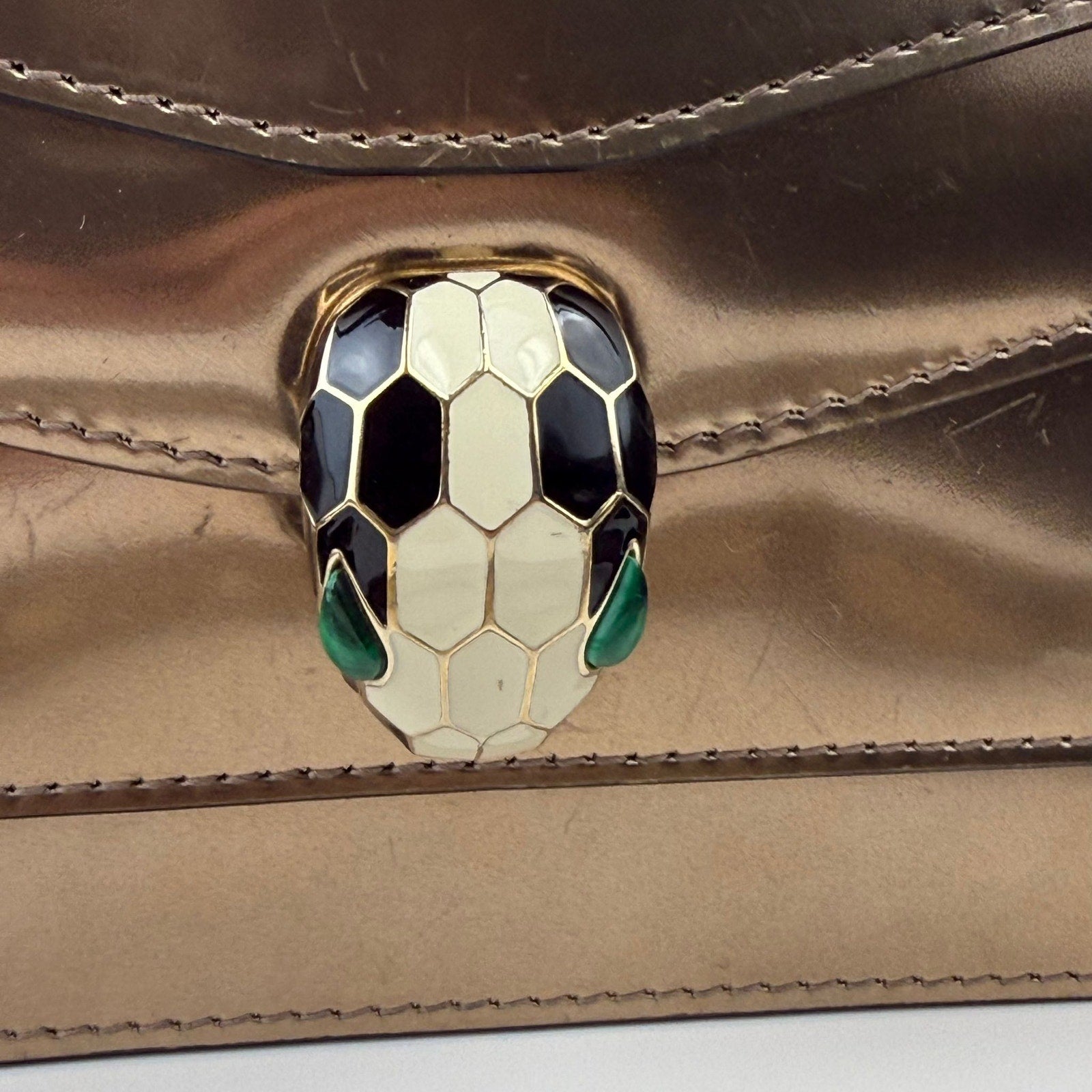Authentic Bvlgari Metallic Patent Leather Serpenti Crossbody Bag