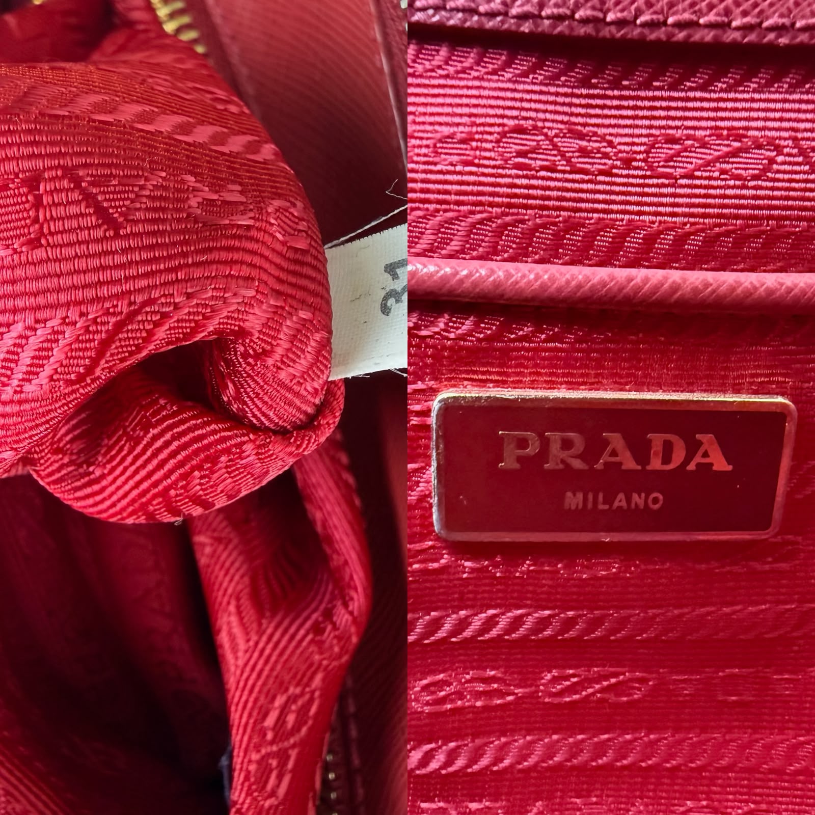 Authentic Prada Saffiano Lux Galleria Double Zip Tote Bag Red