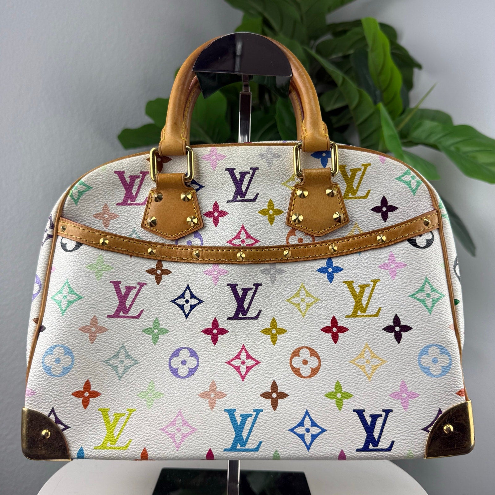 Louis Vuitton White Multicolor Monogram Trouville Bag Authentic Pre Owned