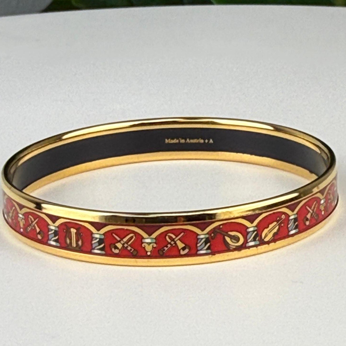 💎Authentic HERMES Enamel Printed Cloisonne Musical Instrument Bracelet Size 7 3/4"