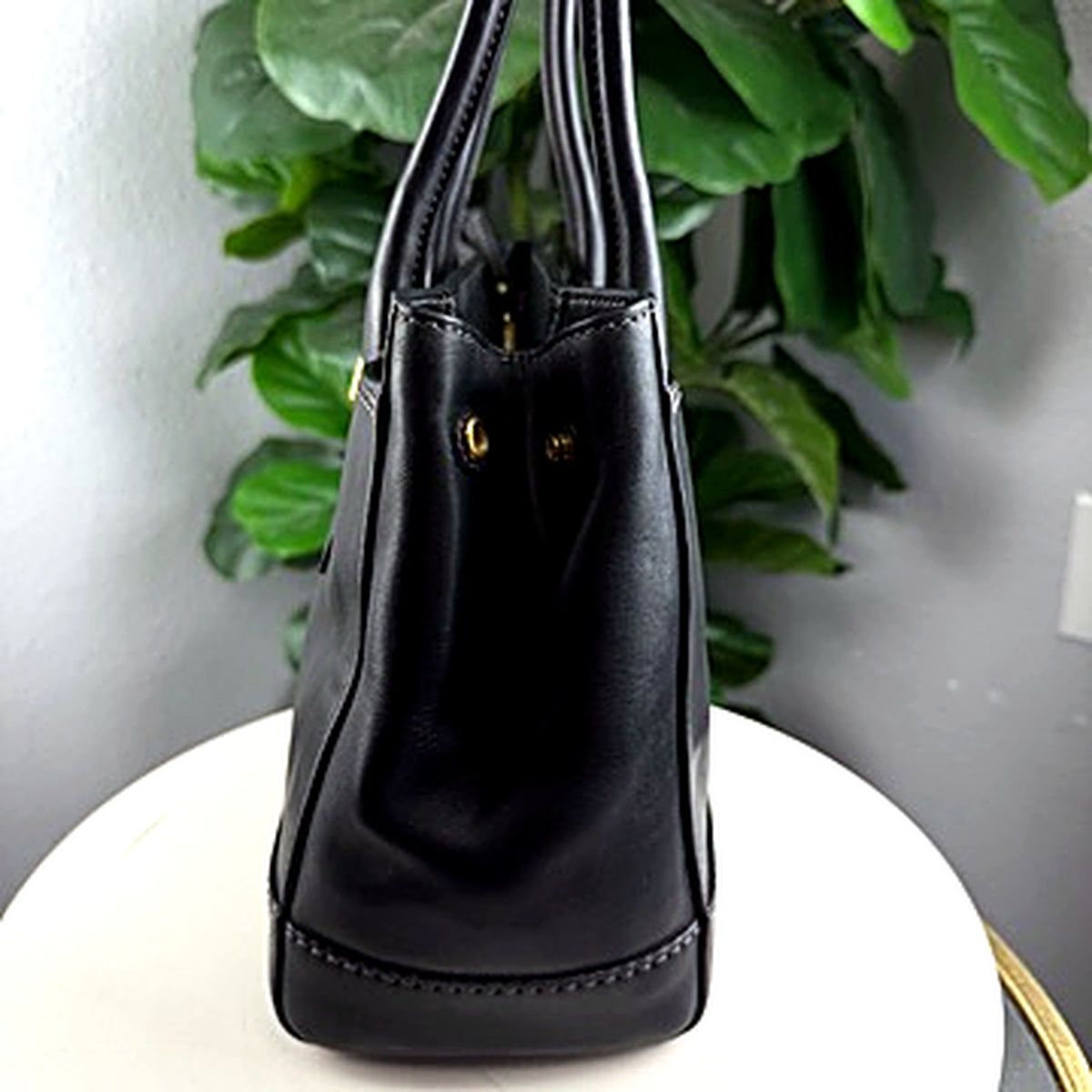 Authentic Coach Black Leather Turnlock Tote Bag - side