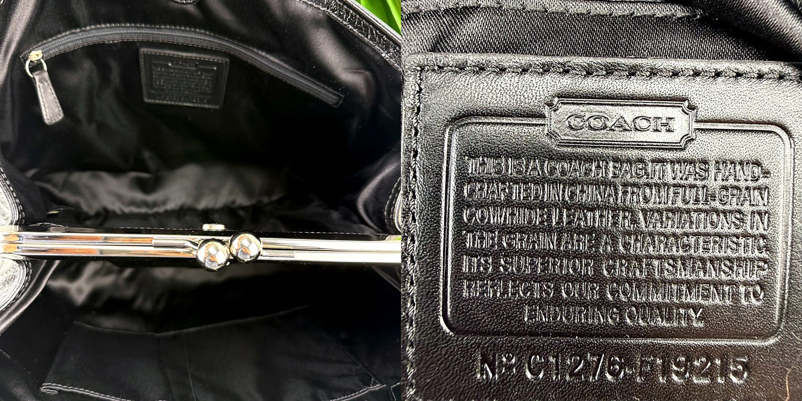 Coach black patent leather tote interior pocket and date code N C1276-F19215