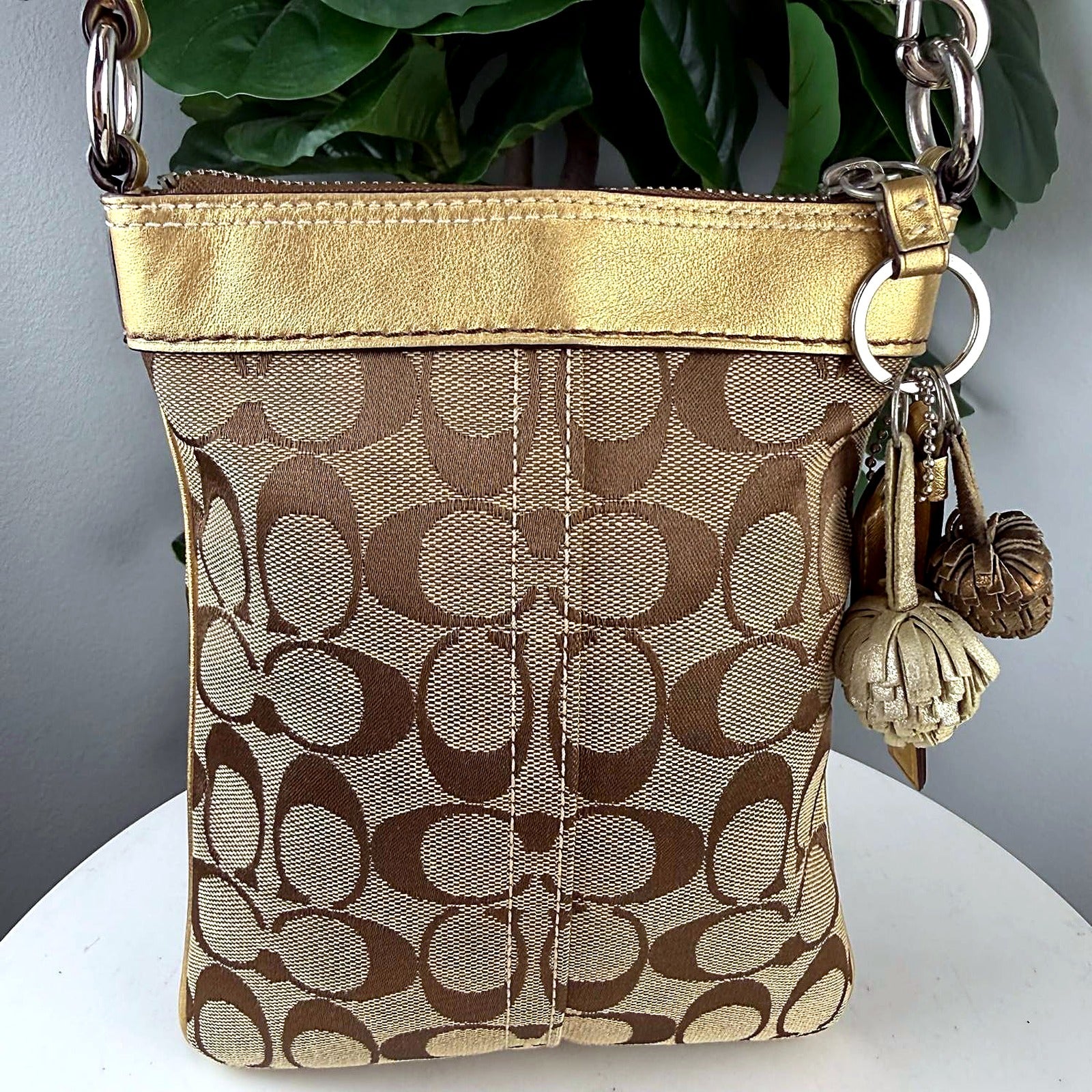 Authentic Coach Gold Signature Canvas Crossbody Swingpack - back