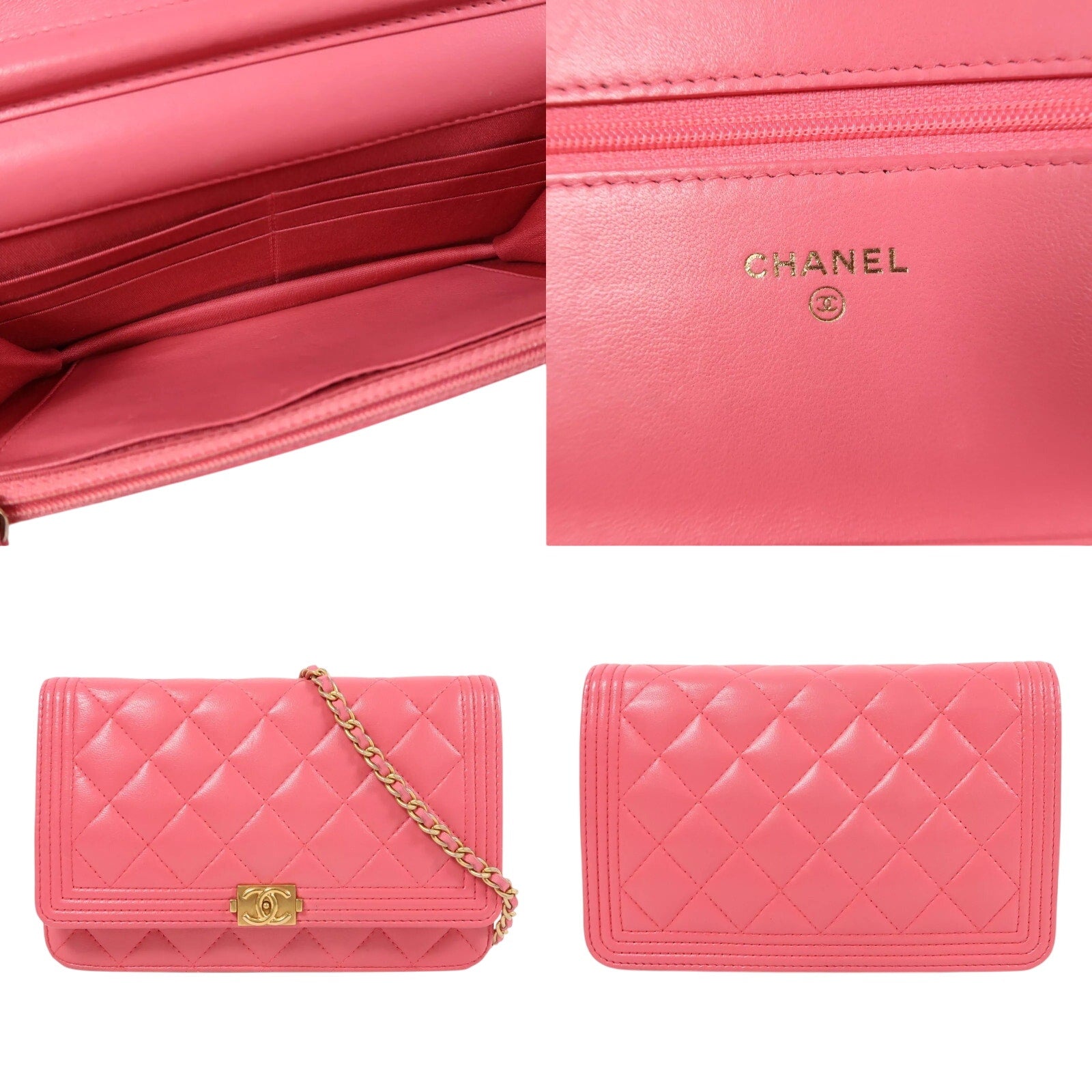 Authentic CHANEL CC Boy Wallet On Chain Crossbody Bag Pink 2016-2017