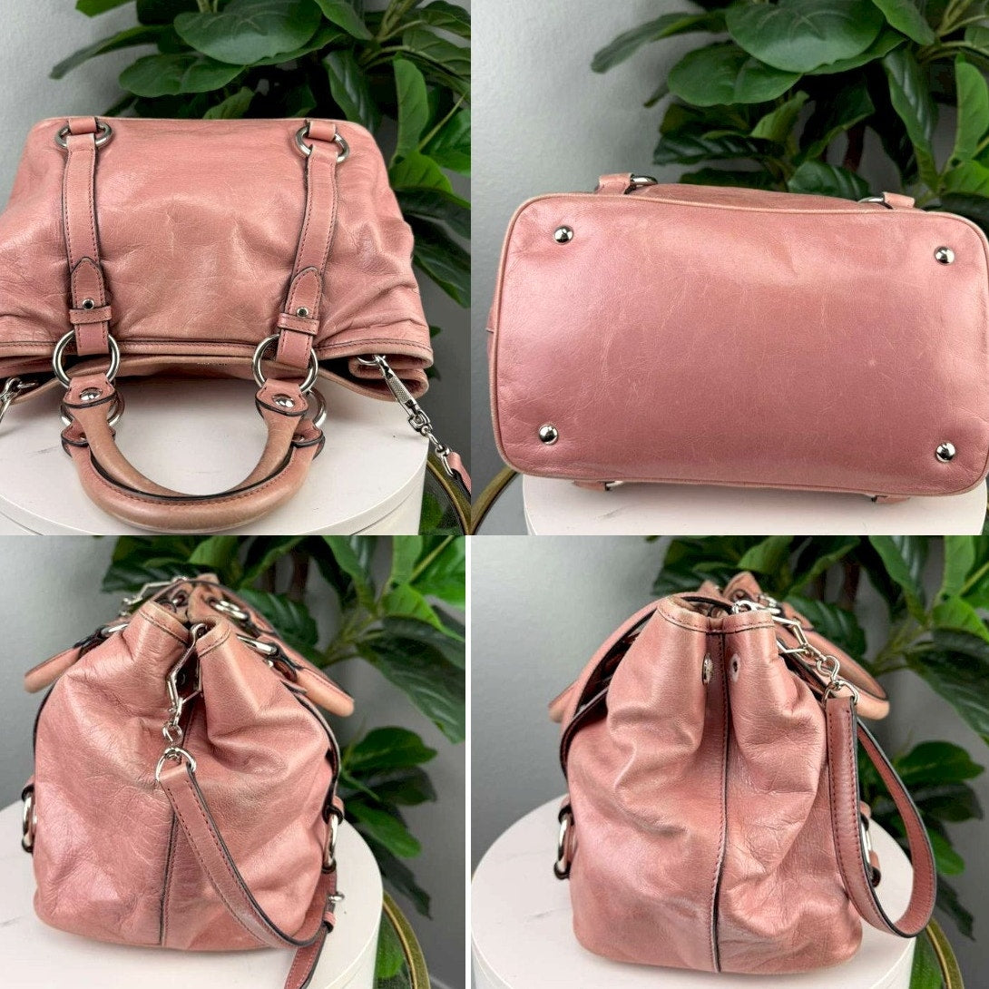 Authentic Miu Miu Vitello Shine 2-way Handbag Pnk Leather